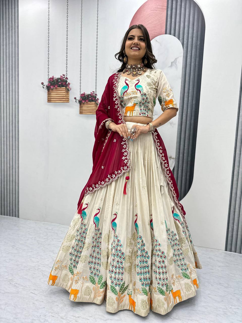Wedding Wear Tissue Silk Lehenga Choli with Heavy Sequence Work and Dupatta - Fully Stitched