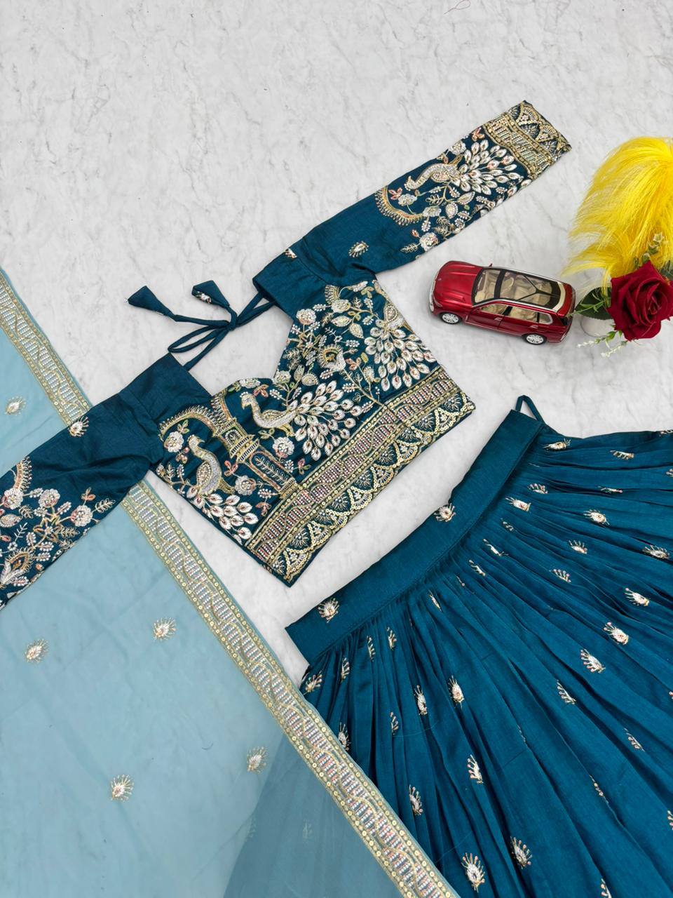 New Festival Vichitra Silk Lehenga Choli with Heavy Embroidered Dupatta - Fully Stitched