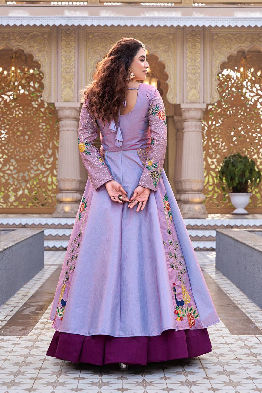 Wedding Collection Satin Silk Lehenga Choli with Embroidery Sequence Work - Fully Stitched