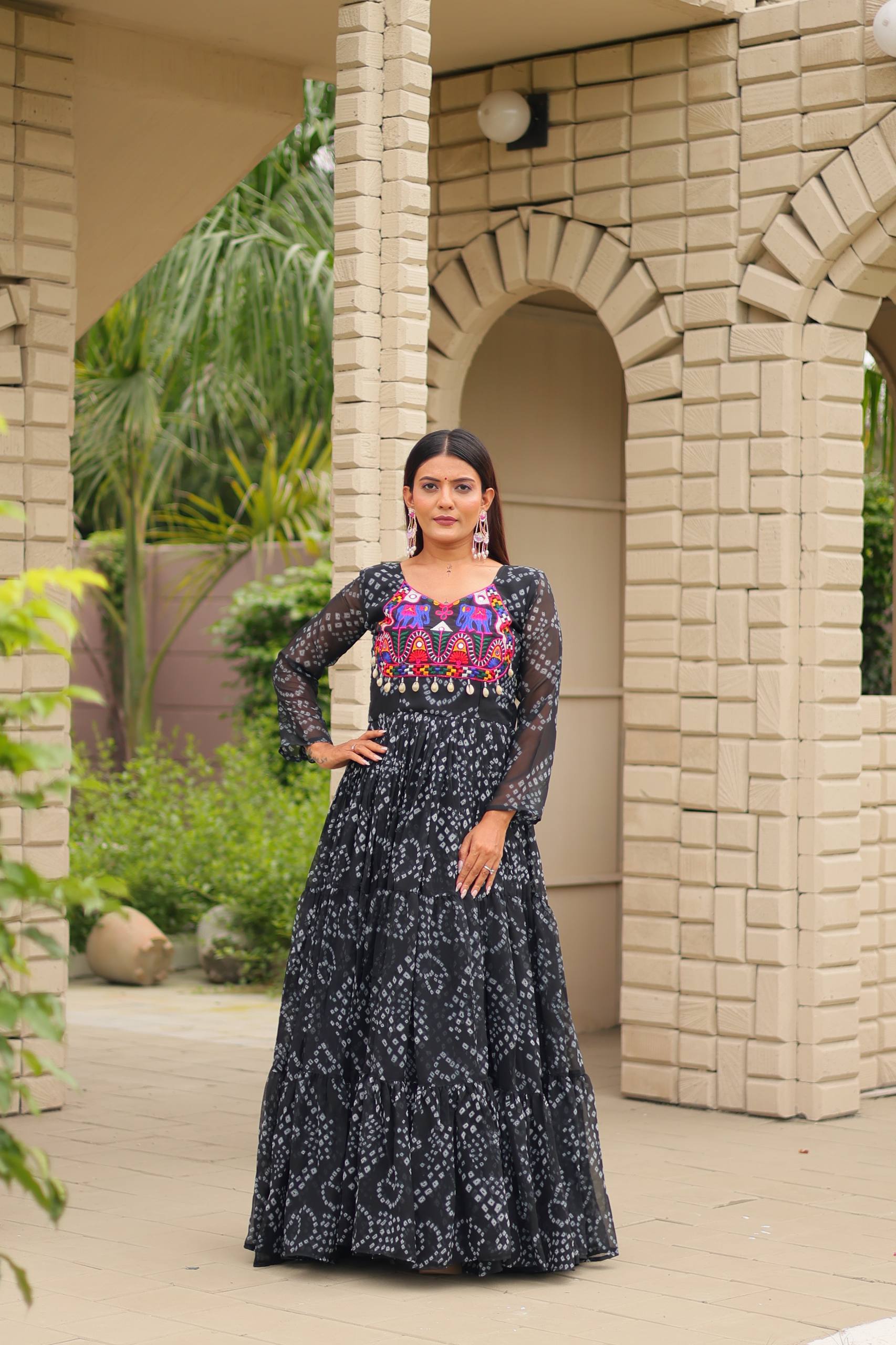 Navratri Special Faux Georgette Gown with Kodi Lace and Real Mirror Work - Fully Stitched