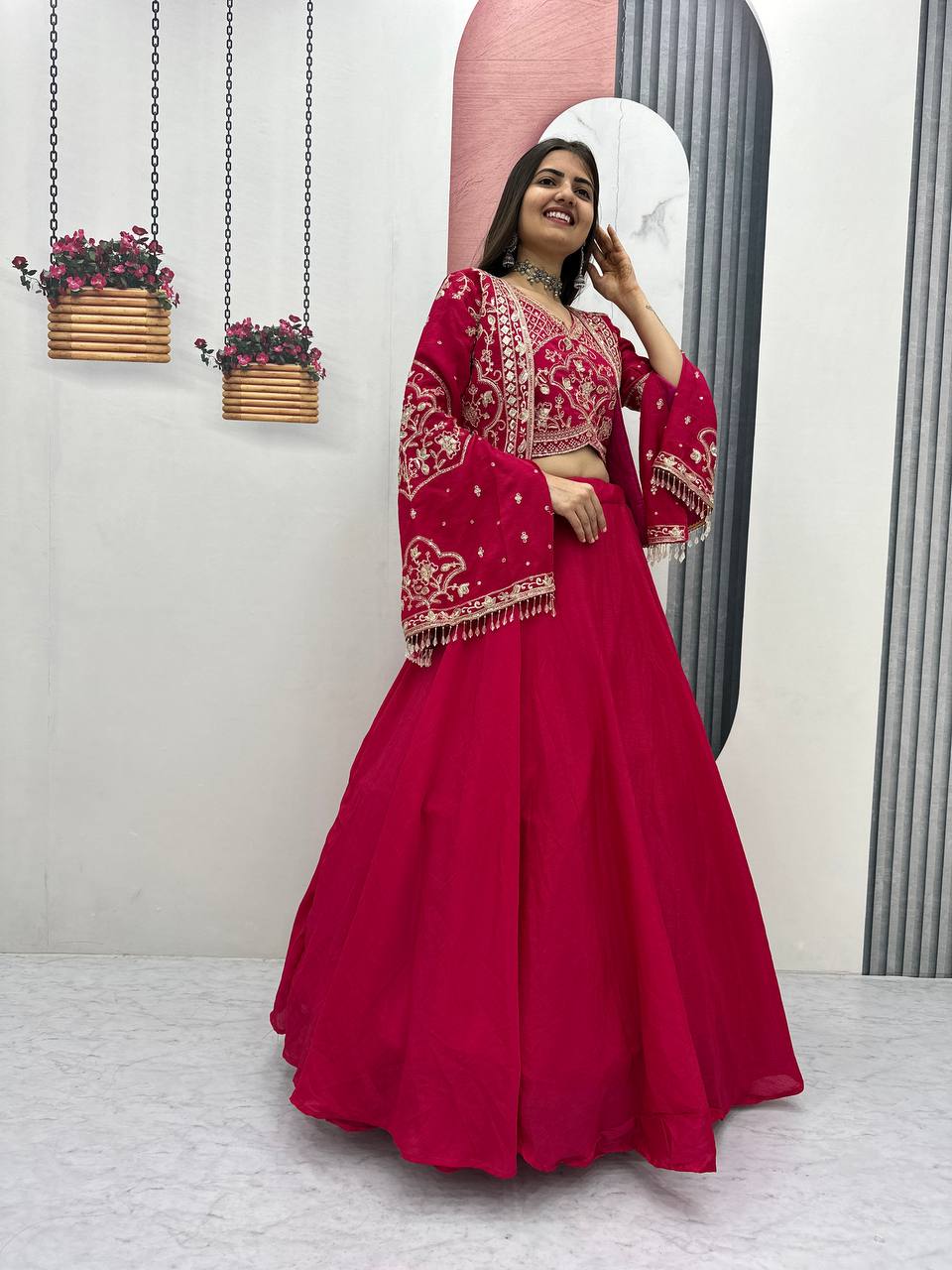 Trendy Indo Western Lehenga Outfit with Sequence Work Shrug - Fully Stitched
