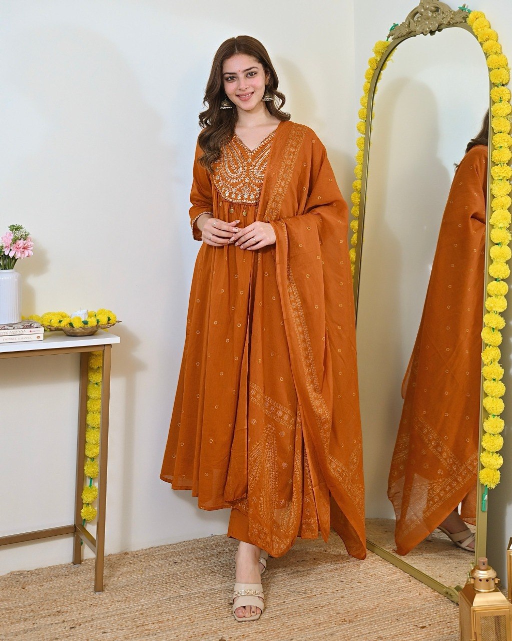 Stylish Mul Chanderi Embroidered Kurta Pant Set with Printed Dupatta for Party Wear - Fully Stitched