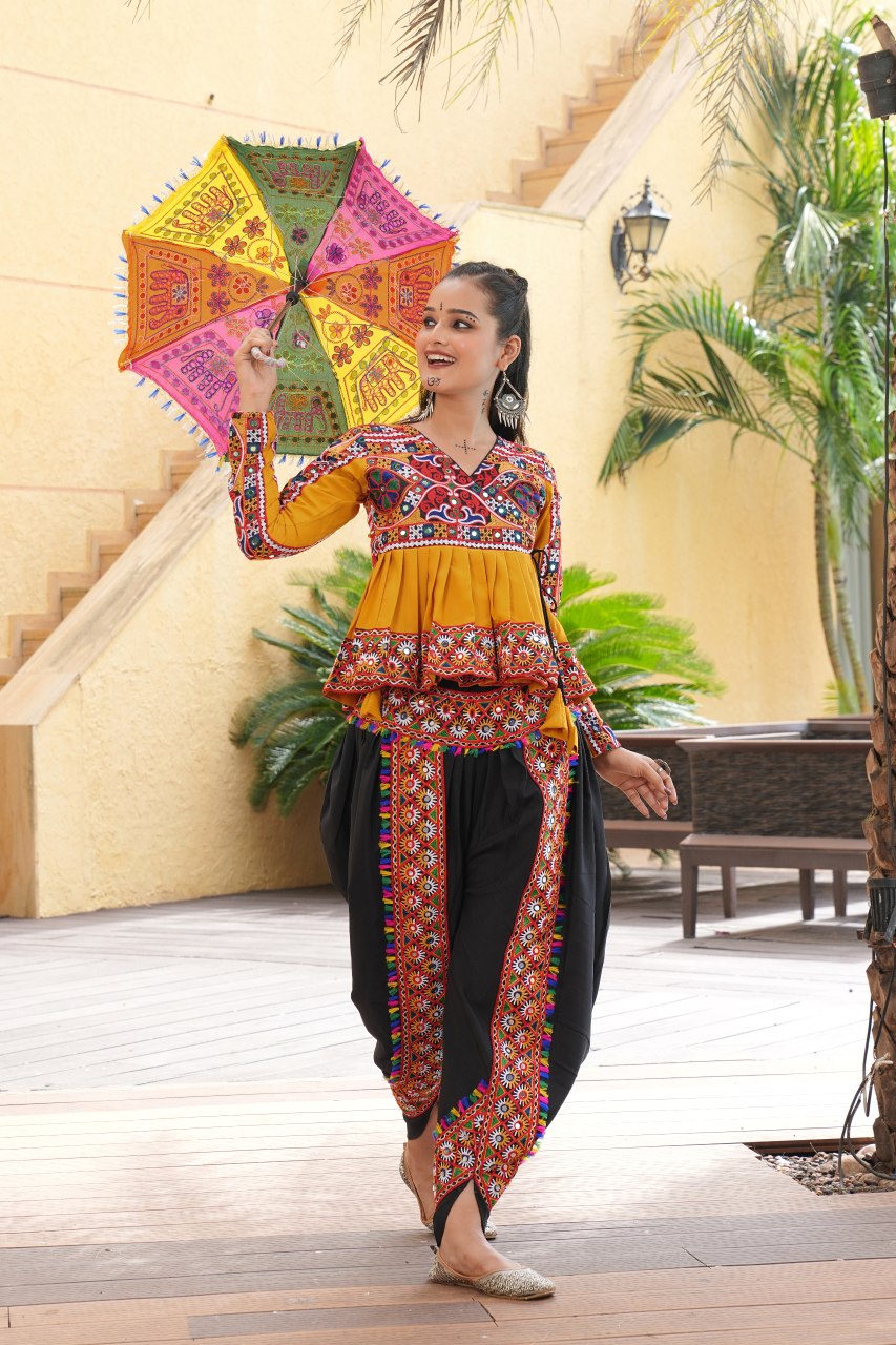 Designer Embroidered Kurti with Dhoti Pant  Perfect for Garba Nights & Festive Celebrations