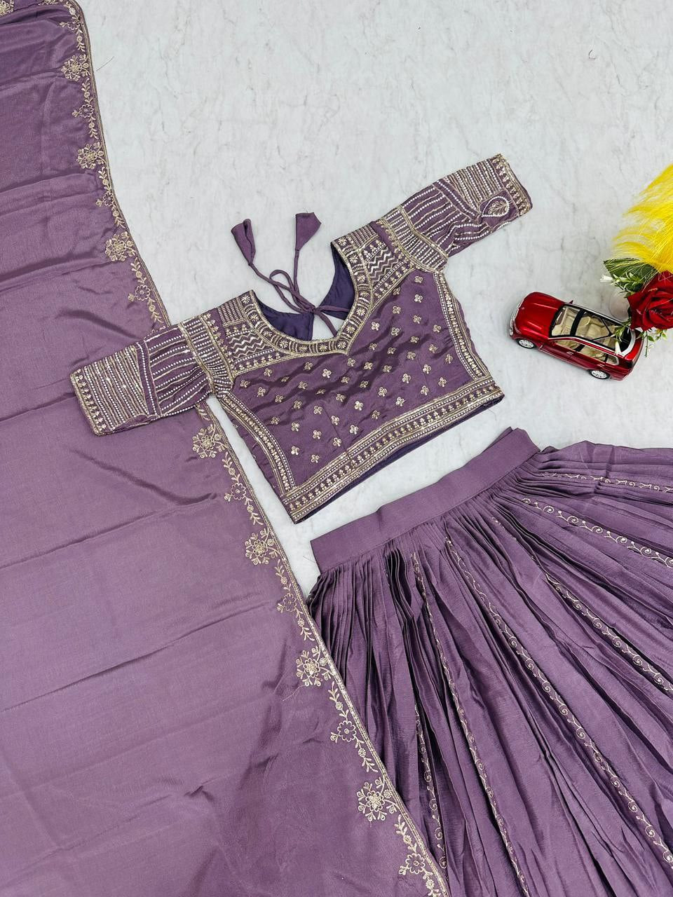 New Festival Chinon Lehenga Choli with Embroidered Dupatta- Fully Stitched
