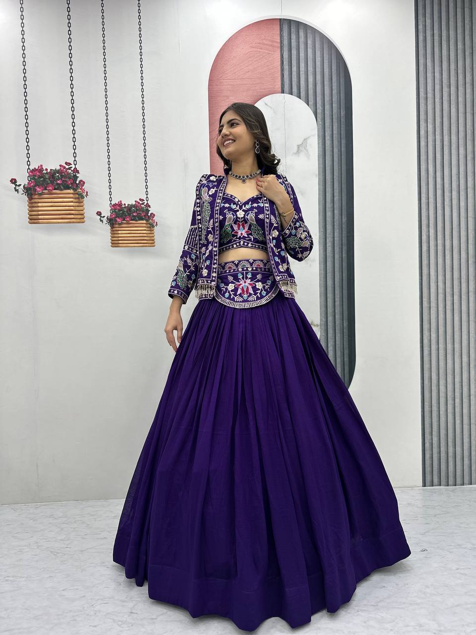 Stylish Indo Western Lehenga Set with Embroidered Shrug - Fully Stitched