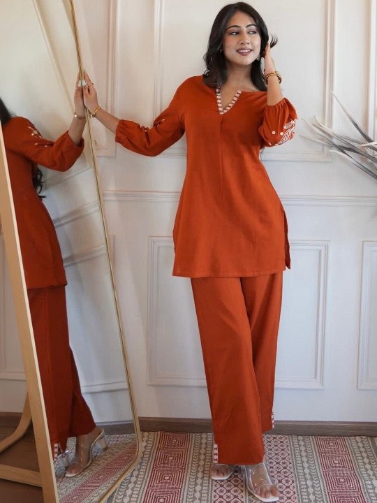 Modern Viscose Rayon Co-Ord Set for Women with Embroidery Work - Fully Stitched
