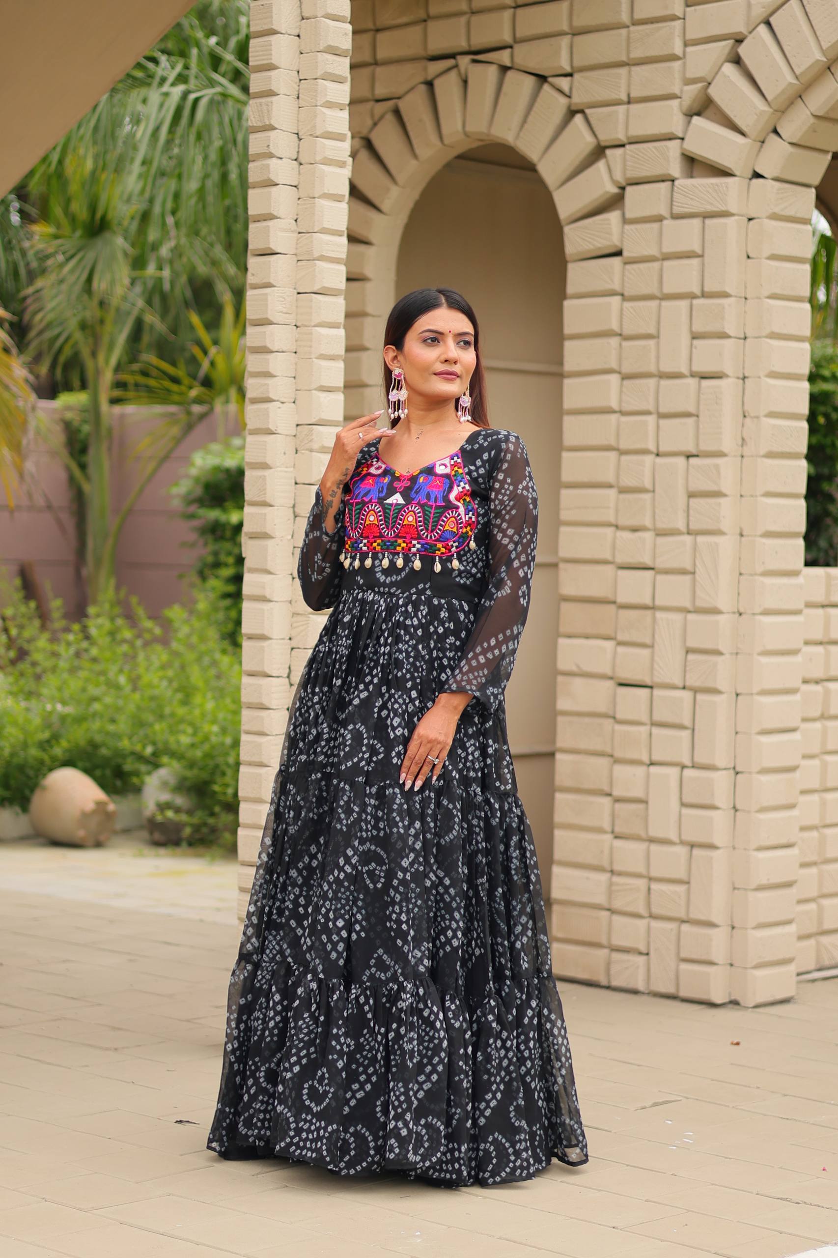 Navratri Special Faux Georgette Gown with Kodi Lace and Real Mirror Work - Fully Stitched