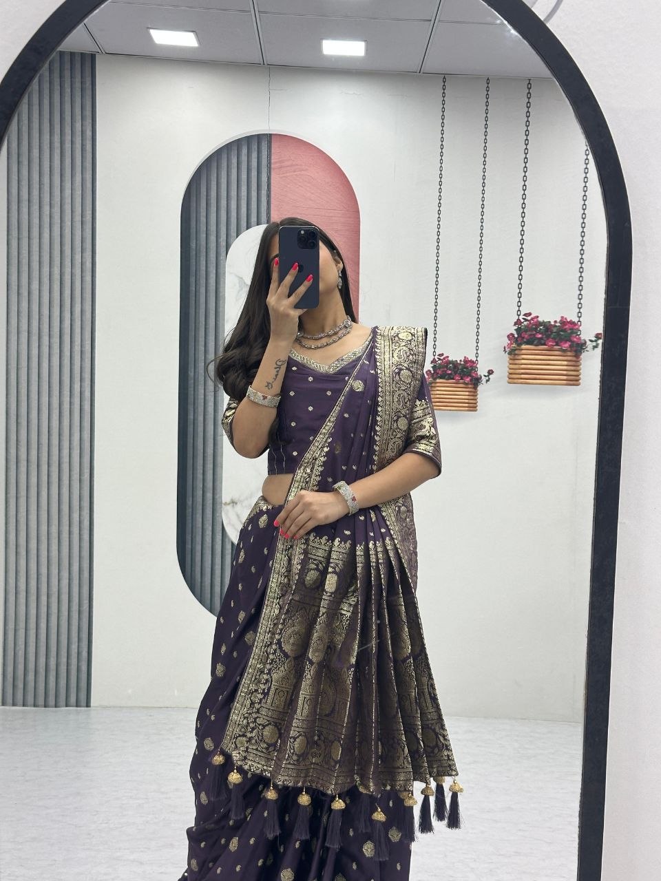 Festival Collection Pure Silk Ready-Made Patli Saree with Heavy Zecard Work - Ready-Made Patli