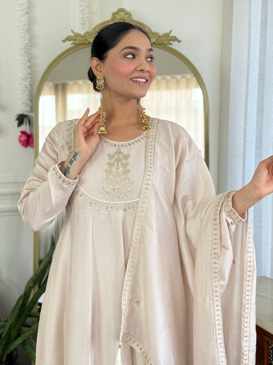 Stylish Vichitra Silk Embroidered Kurta Pant Set with Dupatta for Party Wear - Fully Stitched