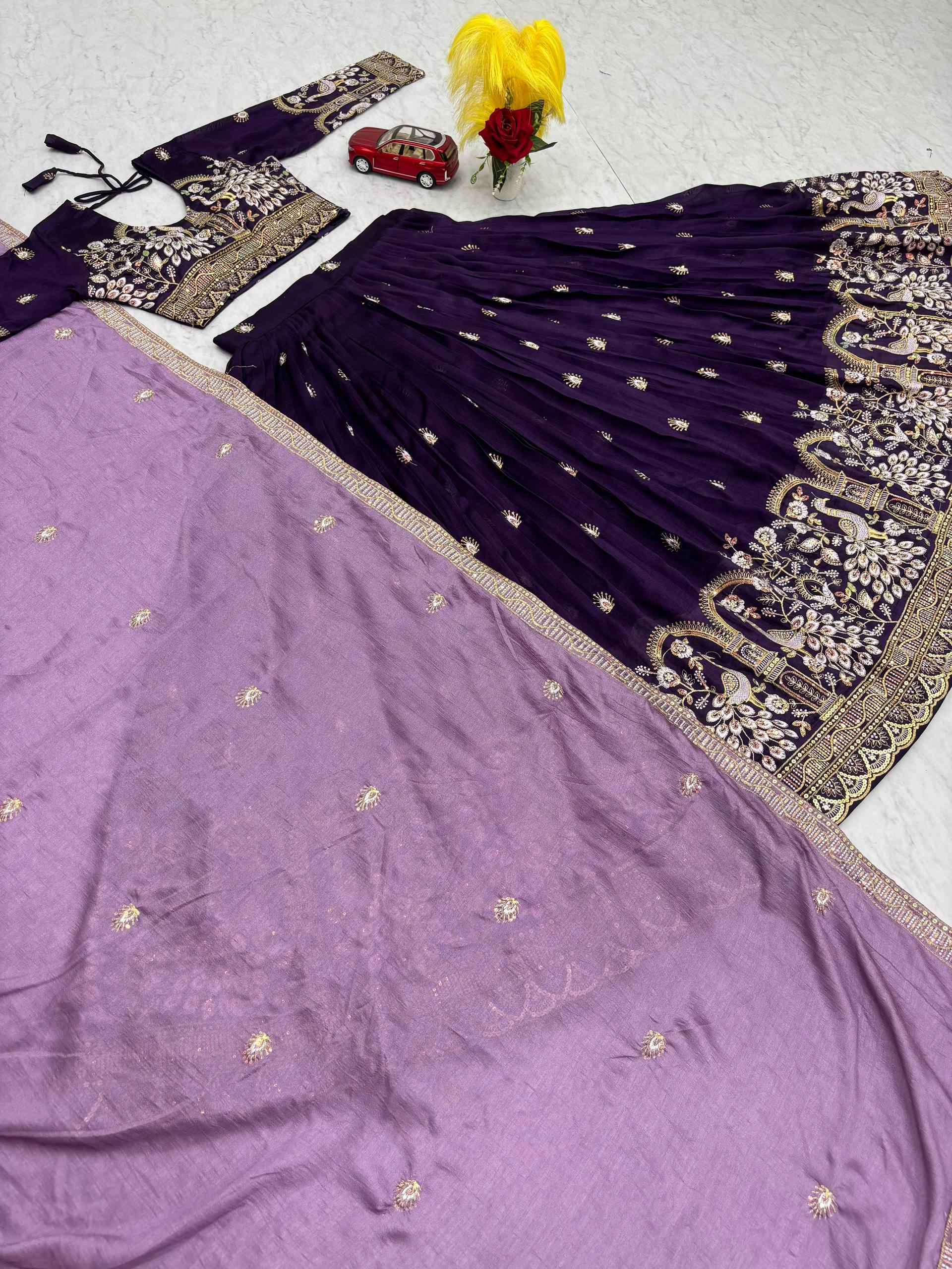 New Festival Vichitra Silk Lehenga Choli with Heavy Embroidery Dupatta - Fully Stitched