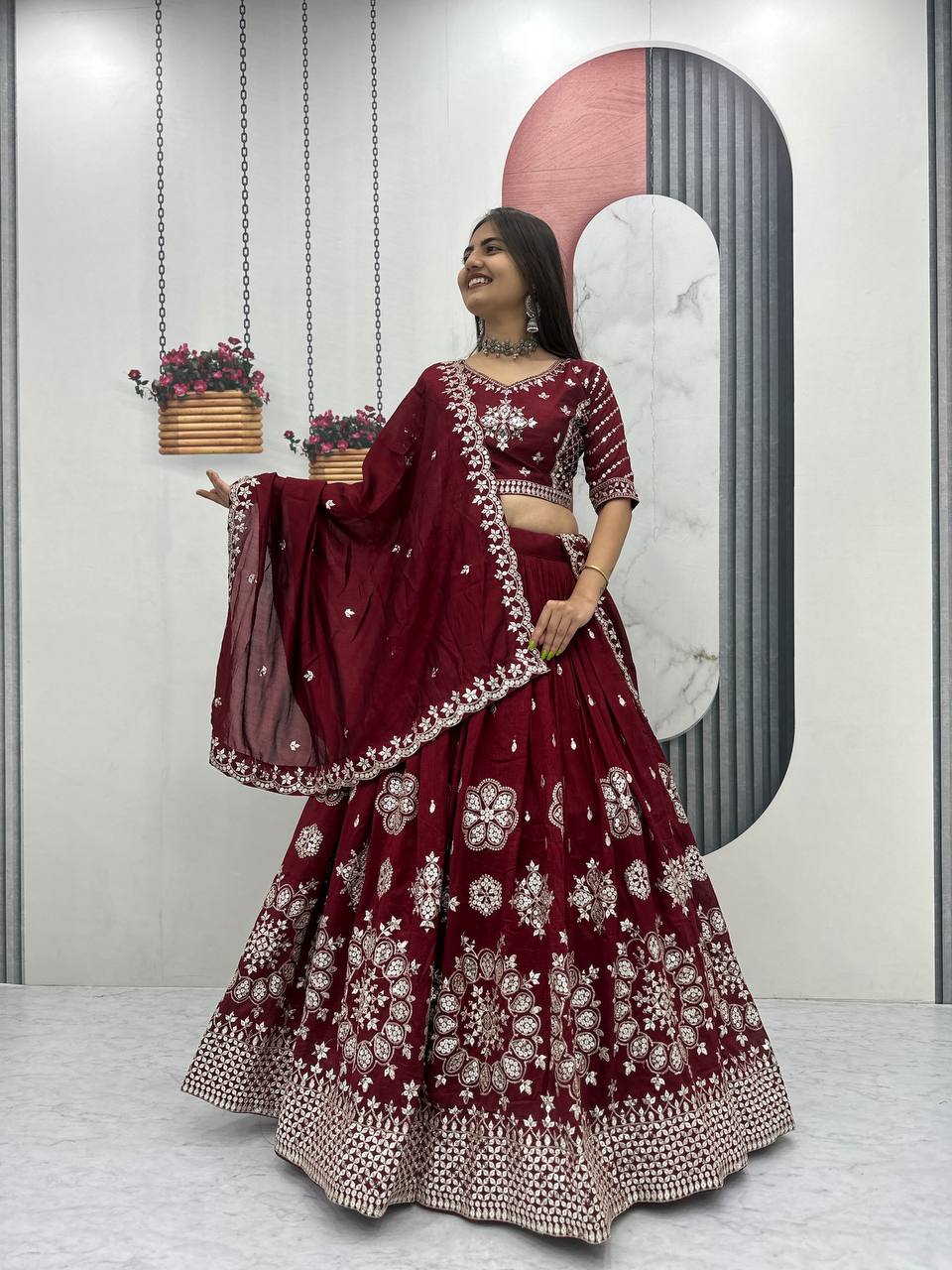 Launching Heavy Pure Vichitra Silk Lehenga Choli with 7 mm Sequence Embroidery - Fully Stitched
