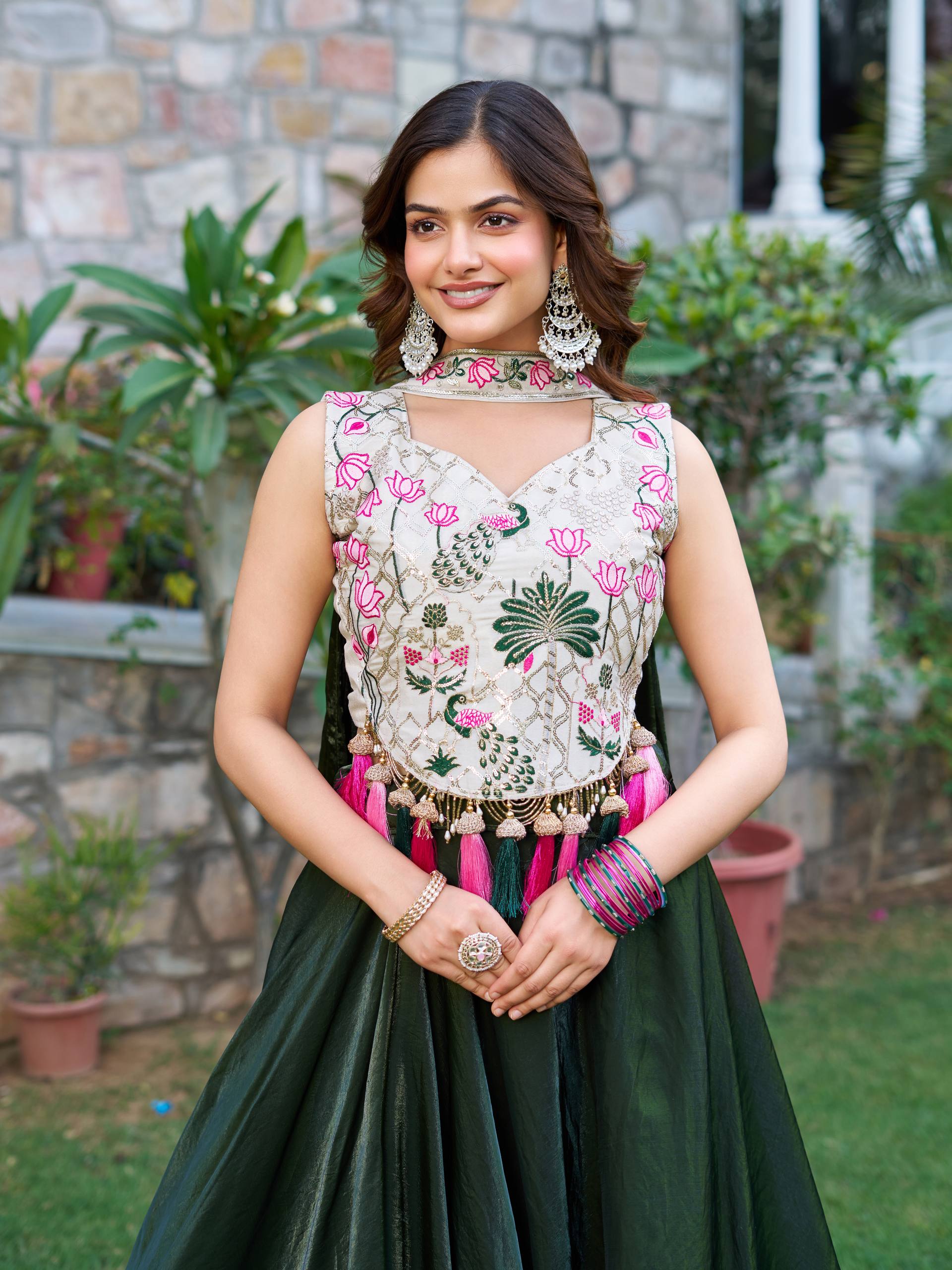 Rakhi Special Simar Tissue Silk Lehenga Choli with 9 Meter Flair - Fully Stitched