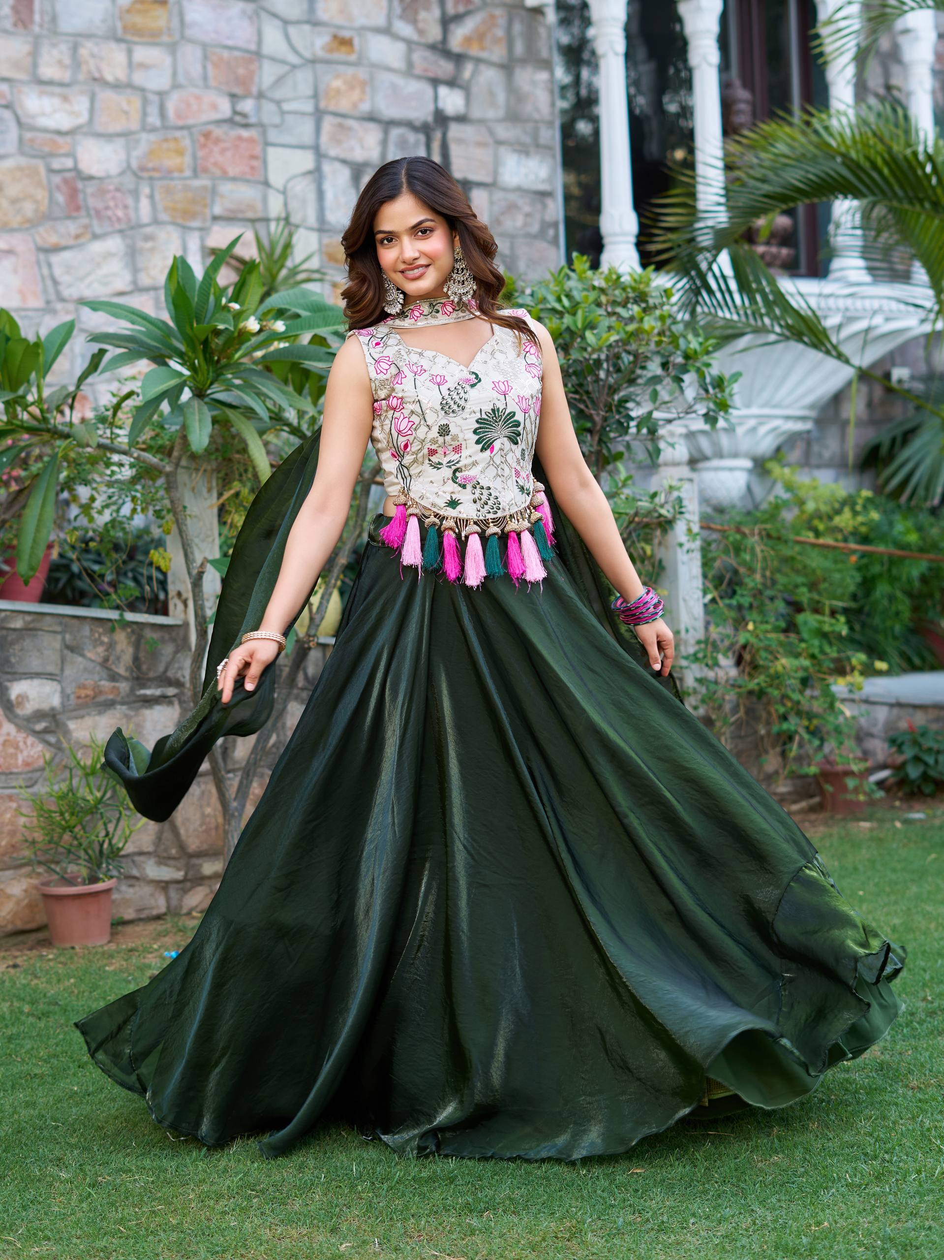 Rakhi Special Simar Tissue Silk Lehenga Choli with 9 Meter Flair - Fully Stitched