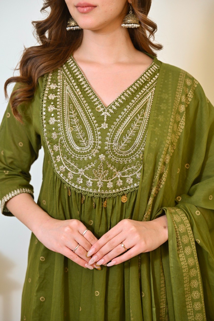Stylish Mul Chanderi Embroidered Kurta Pant Set with Printed Dupatta for Party Wear - Fully Stitched