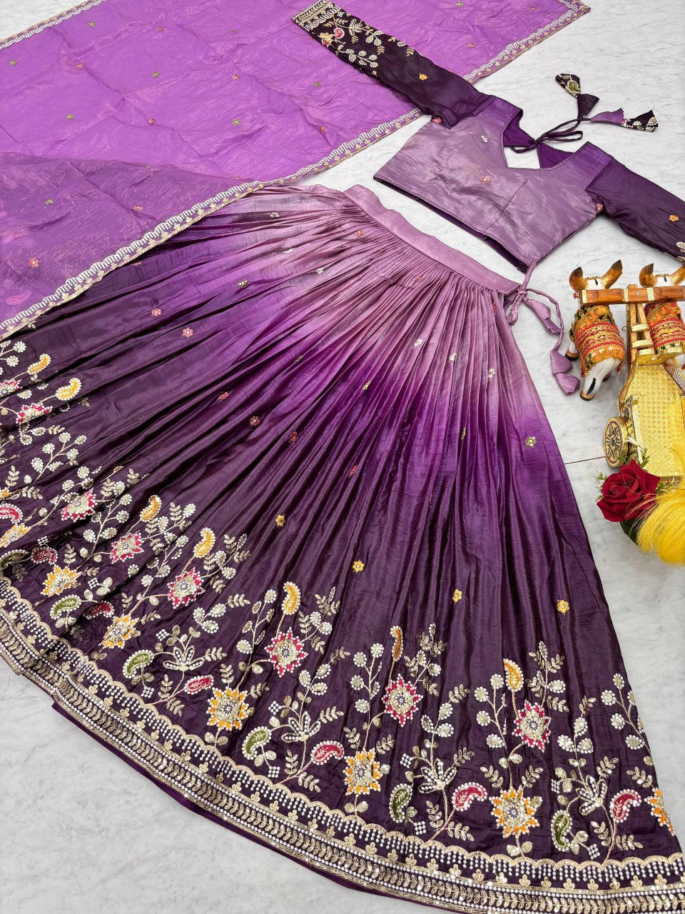Festival Collection Gold Crush Lehenga Choli with Heavy Embroidery Sequence Work - Fully Stitched
