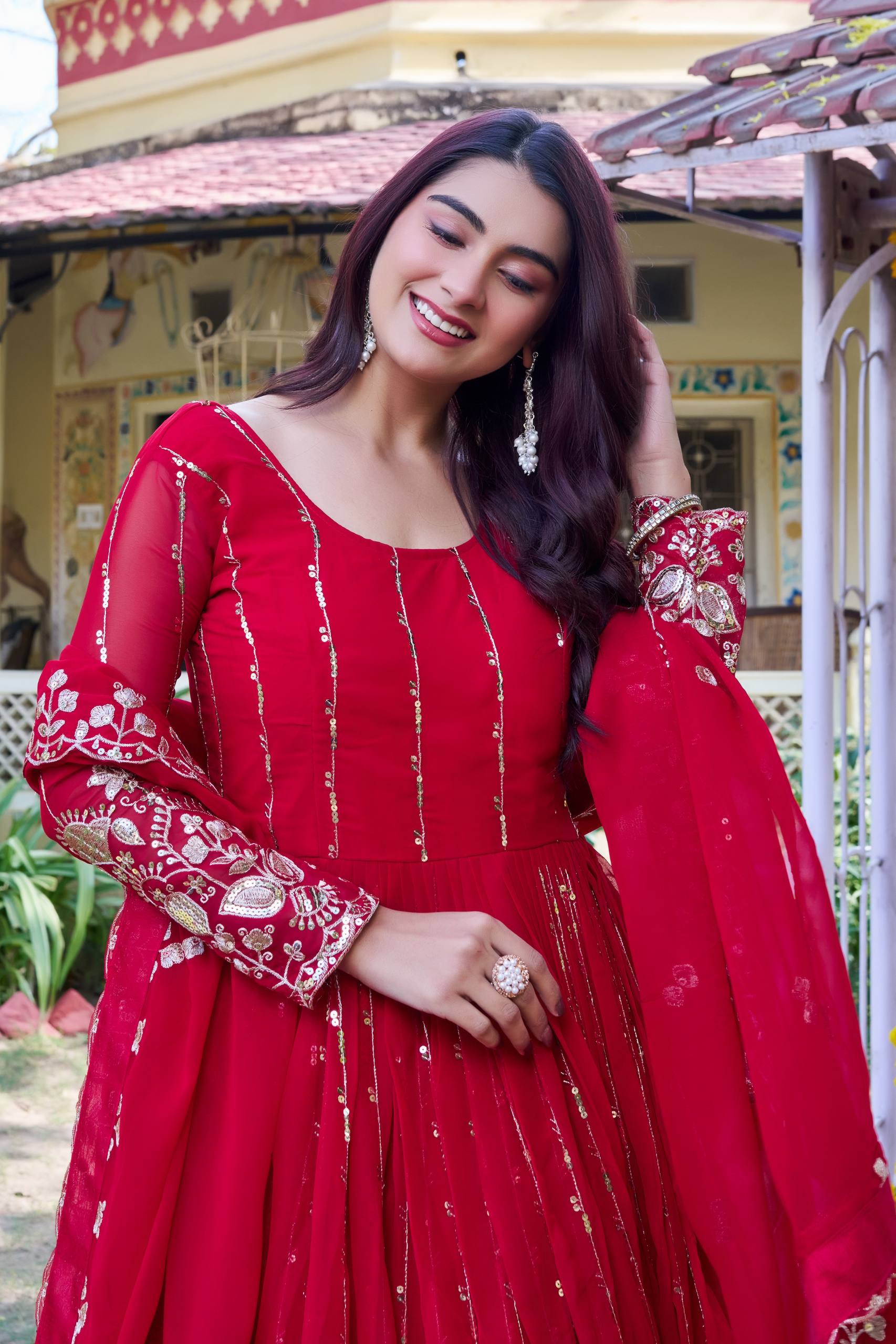 Festival Collection Fox Georgette Long Gown with Heavy 5MM Sequence Embroidery Dupatta - Fully Stitched