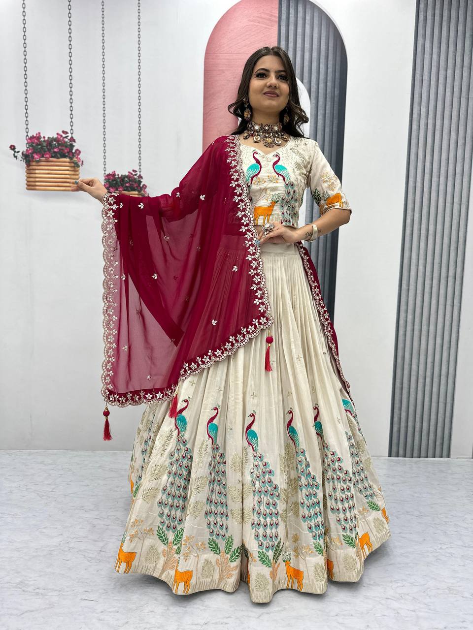 Wedding Wear Tissue Silk Lehenga Choli with Heavy Sequence Work and Dupatta - Fully Stitched