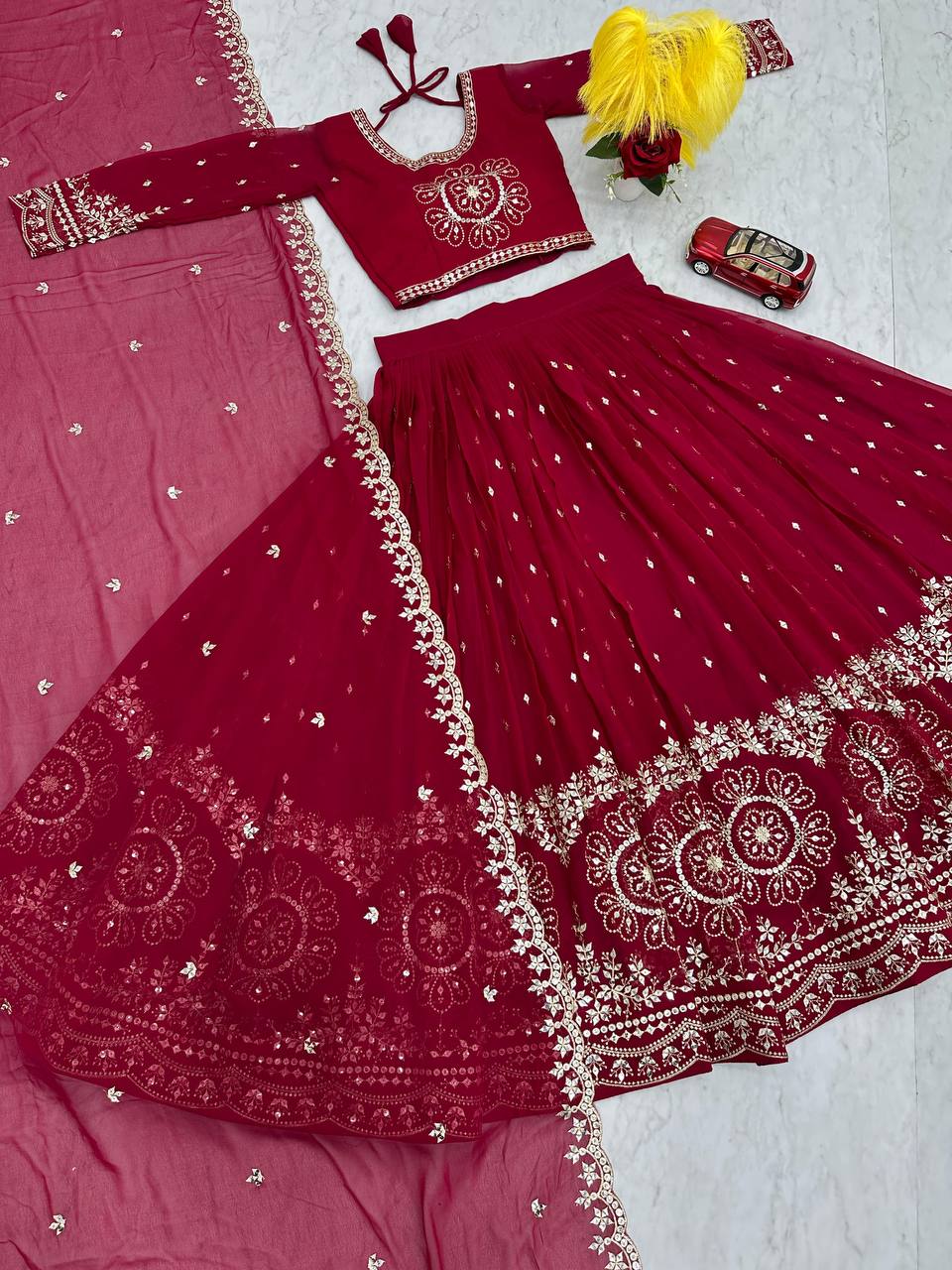 Launching Heavy Embroidered Fox Georgette Lehenga Choli with Dupatta - Fully Stitched