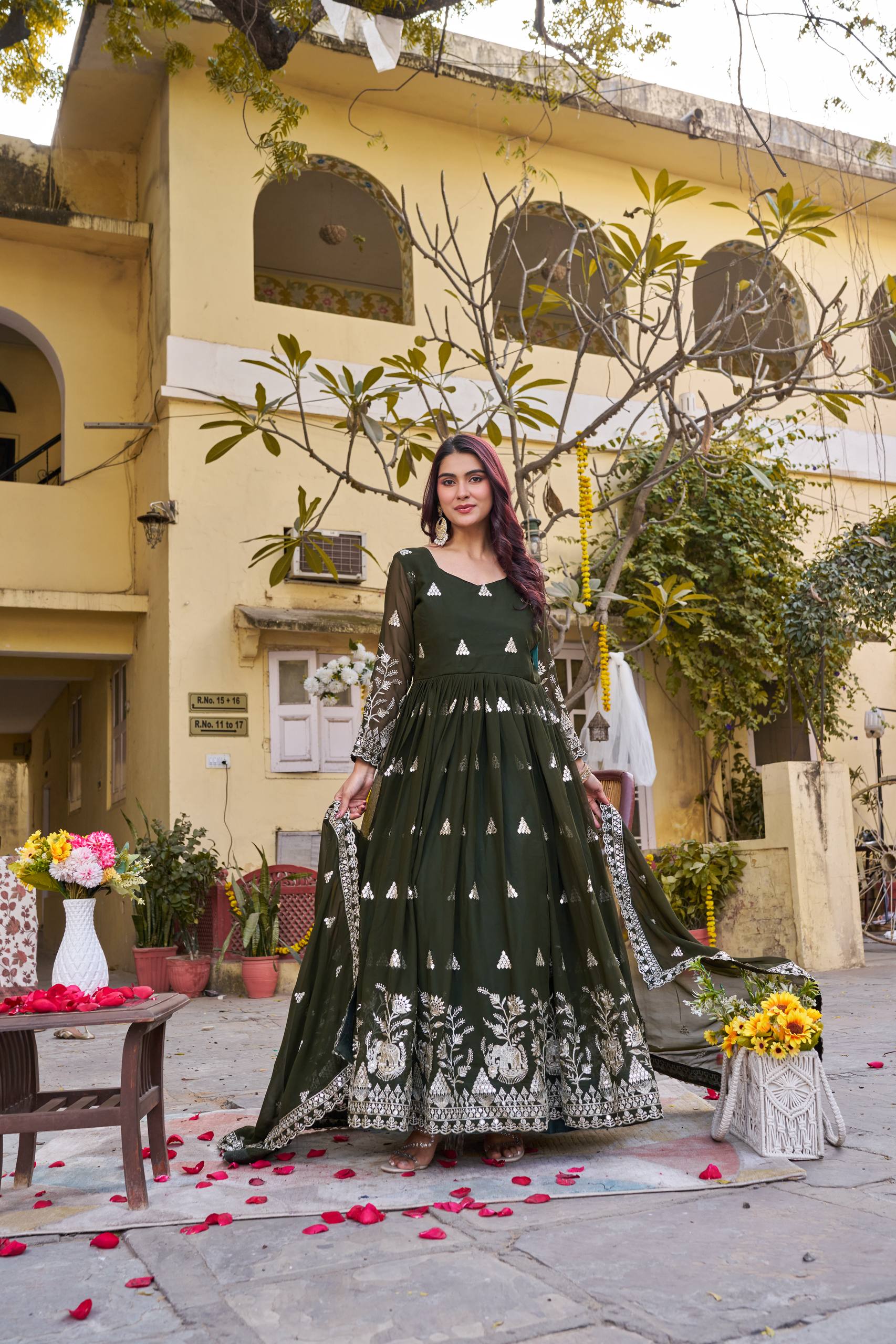 Festival Collection Fox Georgette Long Gown with Heavy 7MM Sequence Embroidery Dupatta - Fully Stitched