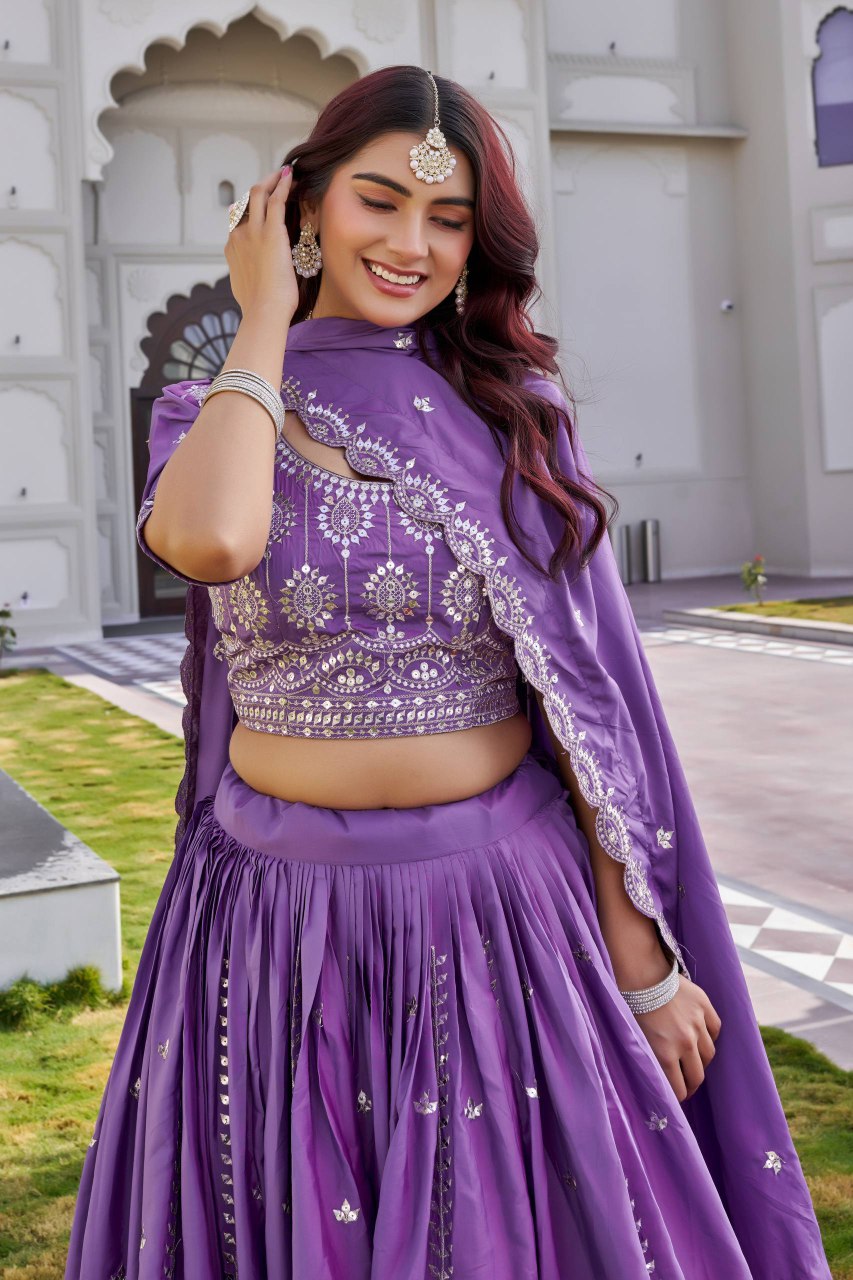 Festival Collection Crepe Silk Lehenga Choli with Heavy Embroidery Sequence Work - Fully Stitched