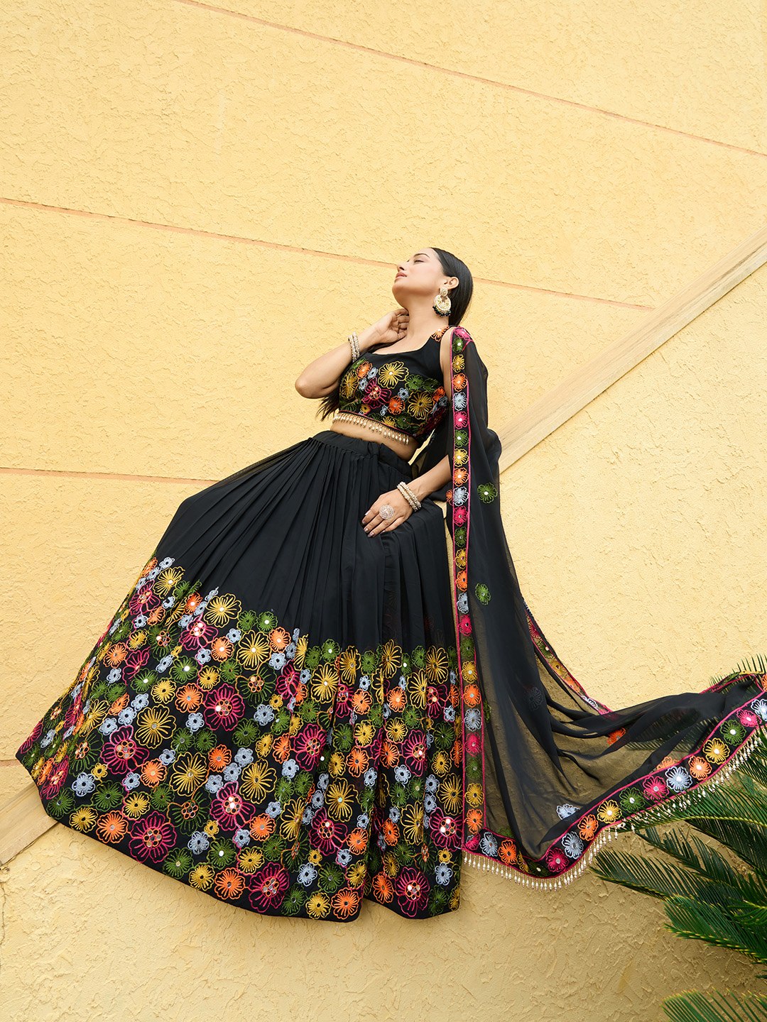 Premium Black Floral Embroidered Georgette Lehenga Choli with Designer Dupatta