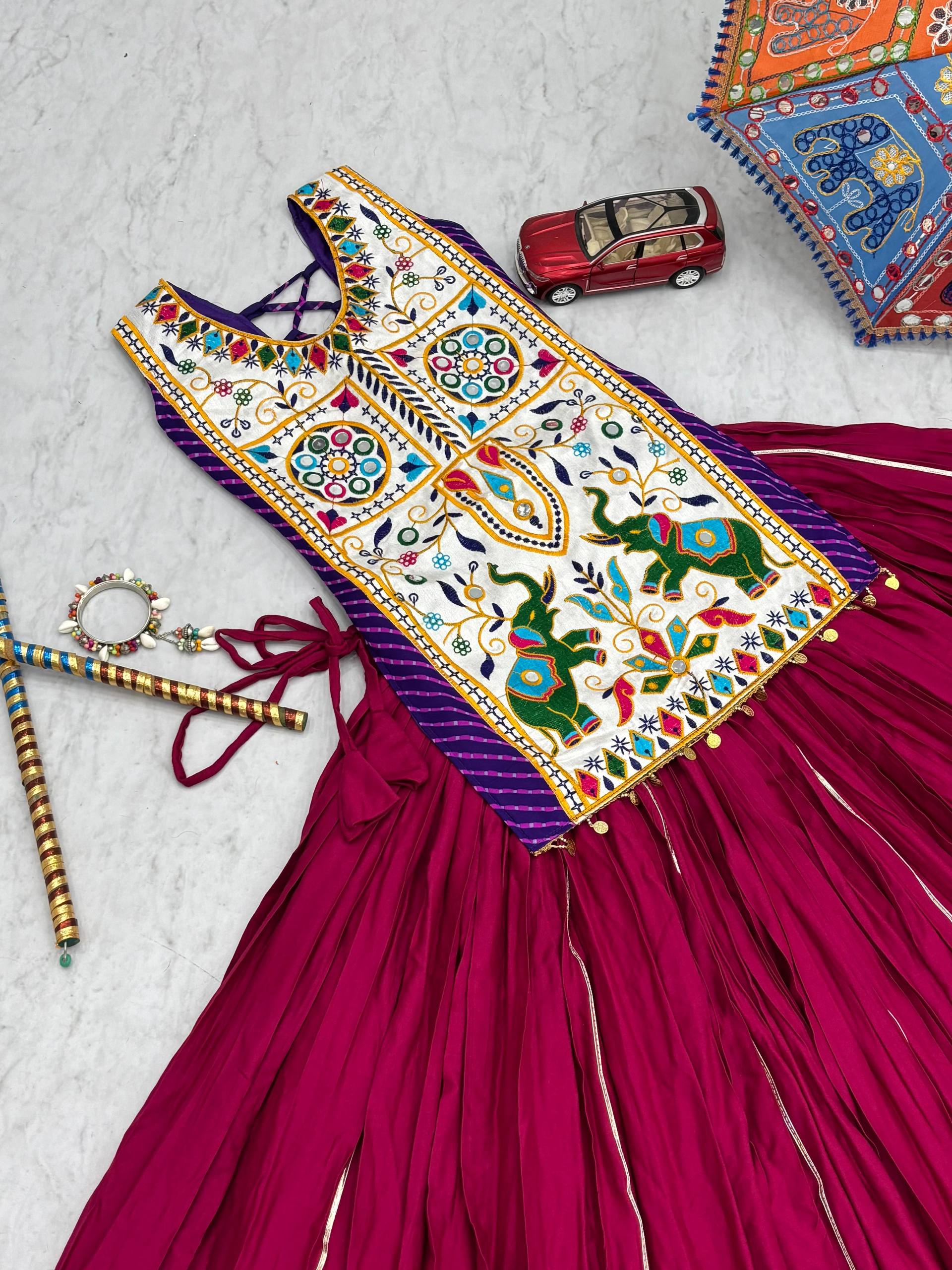 Navratri Special Gamathi Work Lehenga Choli with 6 Meter Big Flair - Fully Stitched