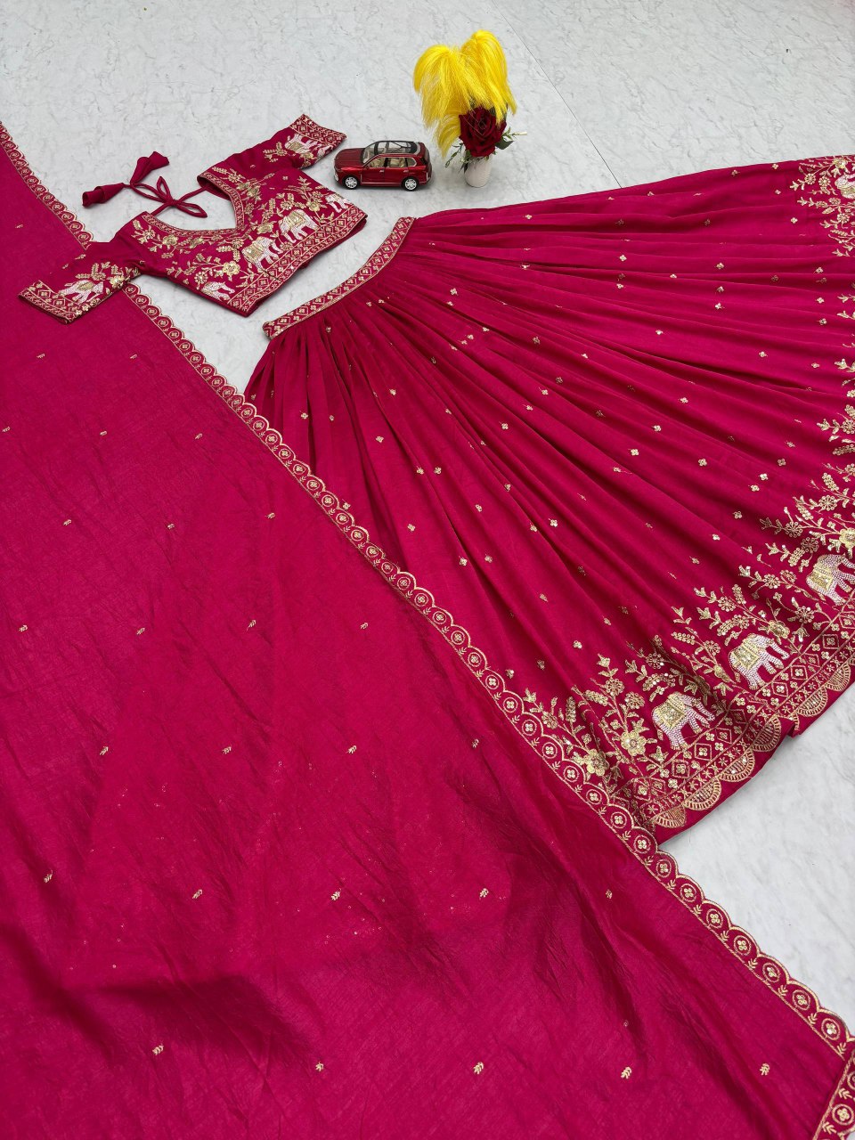 New Festival Vichitra Silk Lehenga Choli with Designer Embroidery Dupatta - Fully Stitched