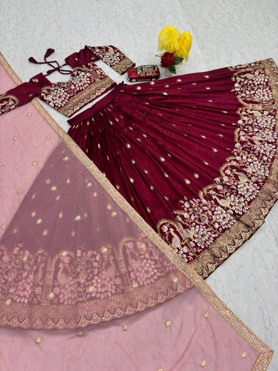 New Festival Vichitra Silk Lehenga Choli with Heavy Embroidered Dupatta - Fully Stitched