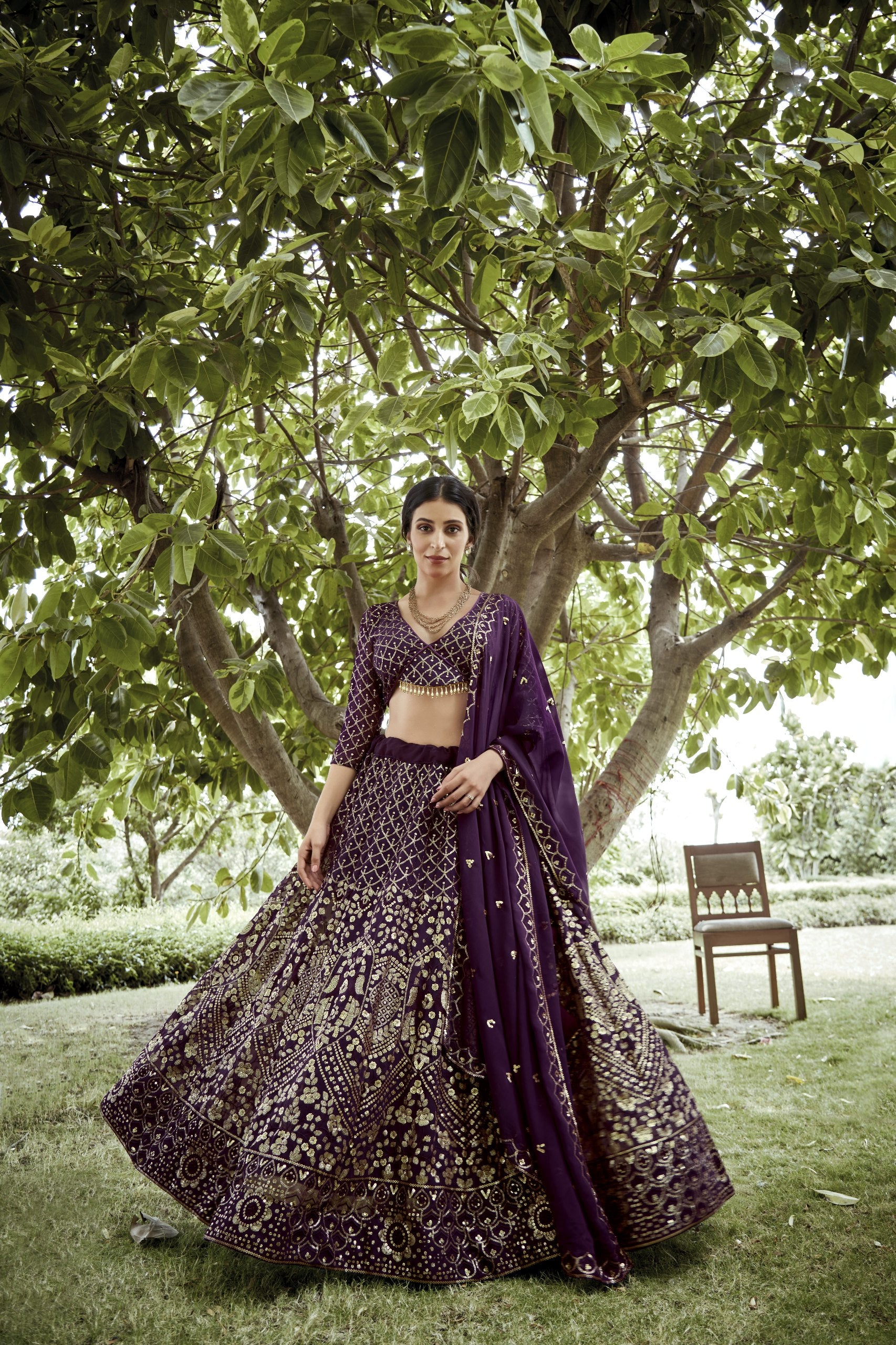 Regal Purple Zari Embellished Festive & Wedding Wear Semi-Stitched Silk Lehenga Choli with Heavy Dupatta Work