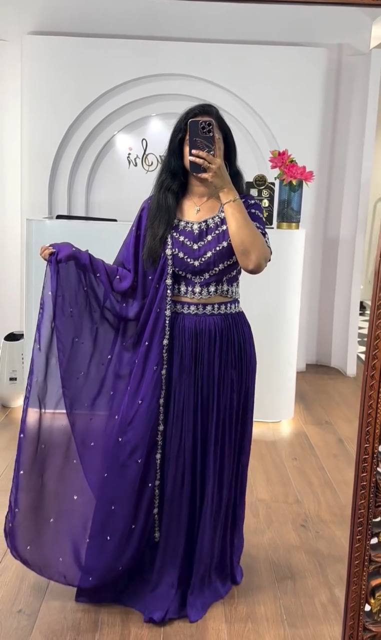 Launching New Festival Chinon Lehenga Choli with Sequence Work and Embroidered Dupatta - Fully Stitched