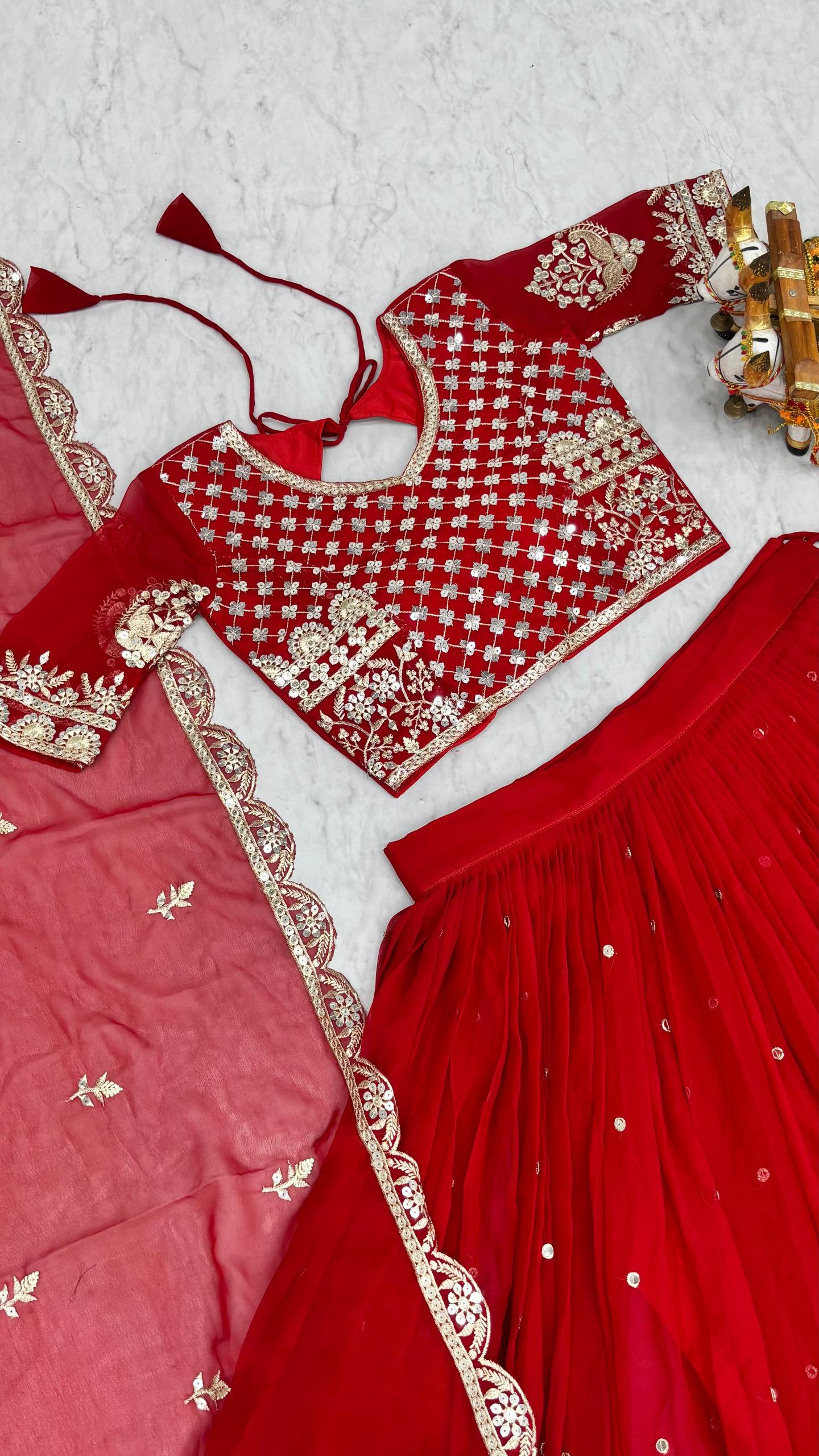 Wedding Special Heavy Fox Georgette Lehenga Choli with 7mm Sequence Embroidery - Fully Stitched