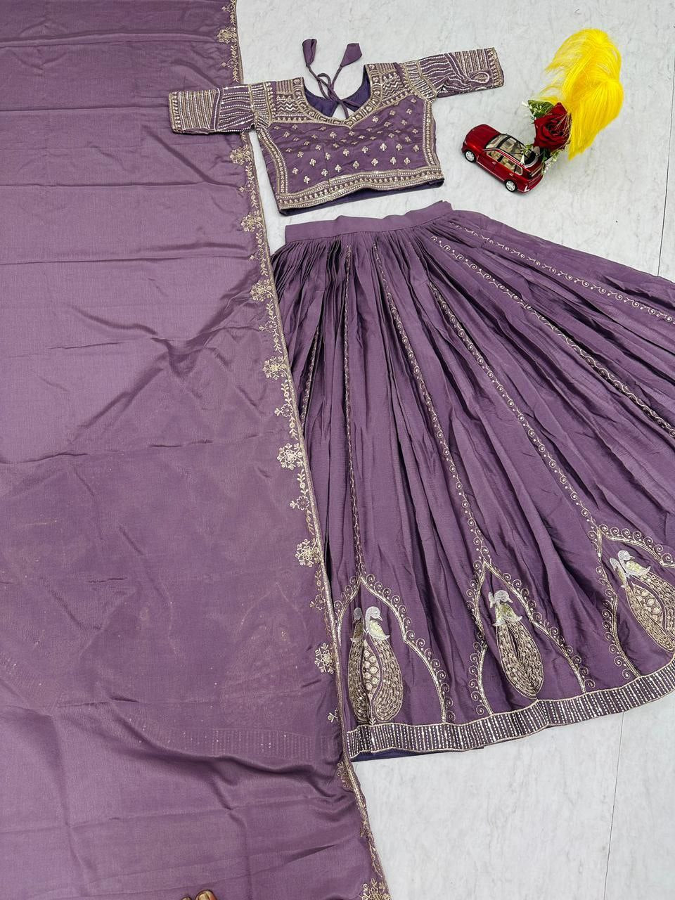 New Festival Chinon Lehenga Choli with Embroidered Dupatta- Fully Stitched