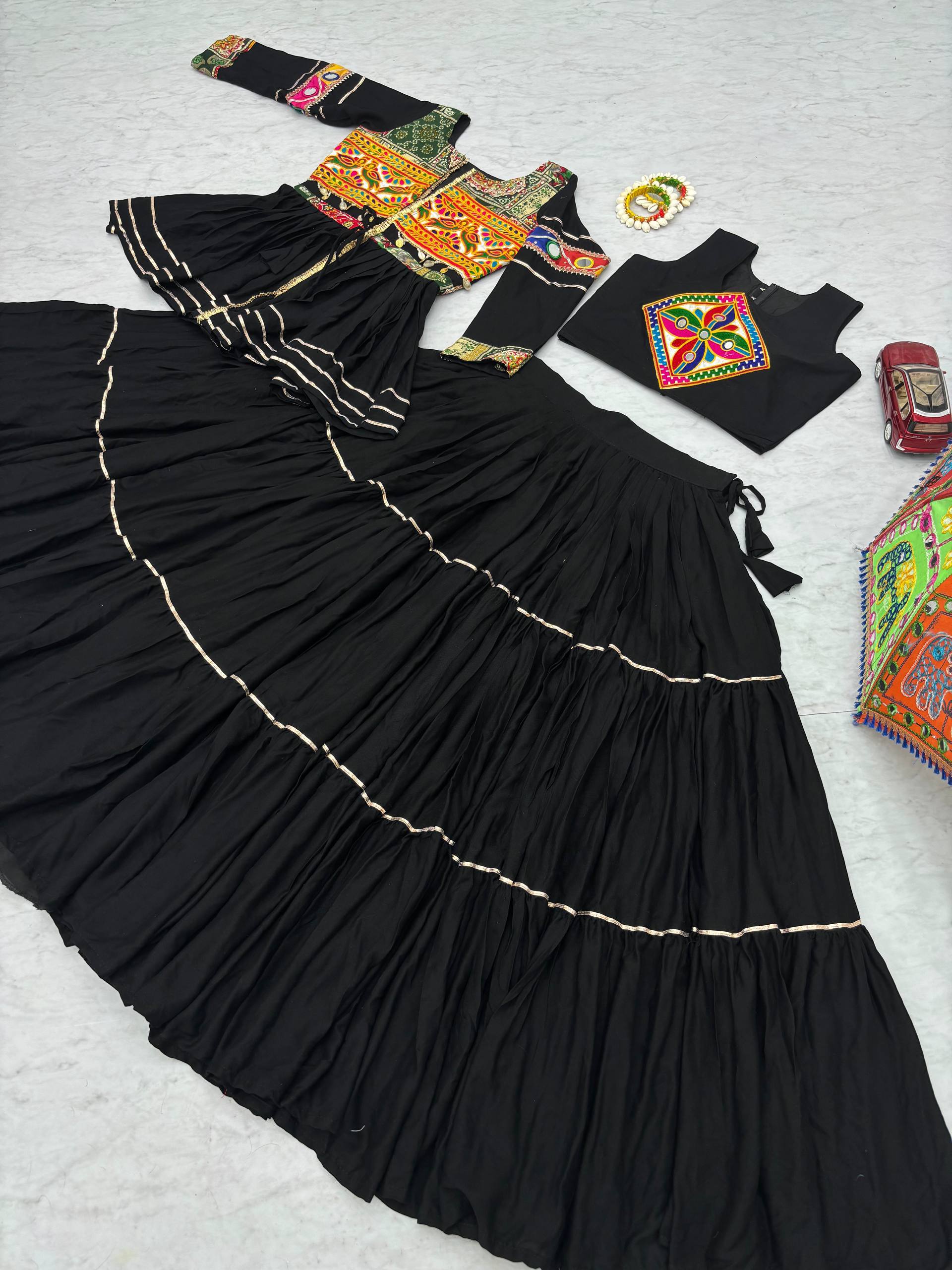 Navratri Special Pure Cotton Gamathi Work Lehenga Choli with Koti - Fully Stitched