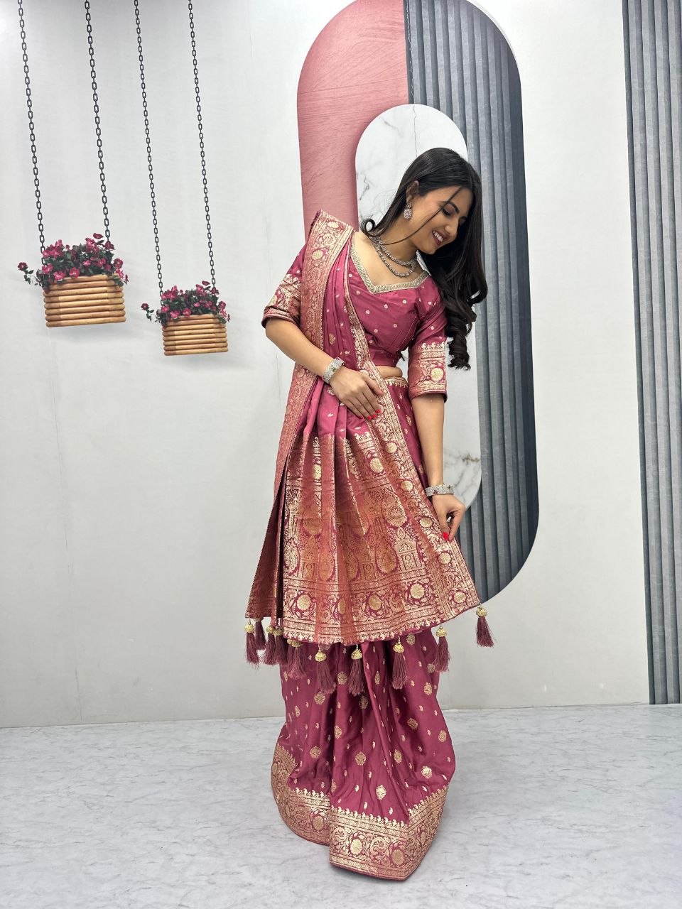 Festival Collection Pure Silk Ready-Made Patli Saree with Heavy Zecard Work - Ready-Made Patli