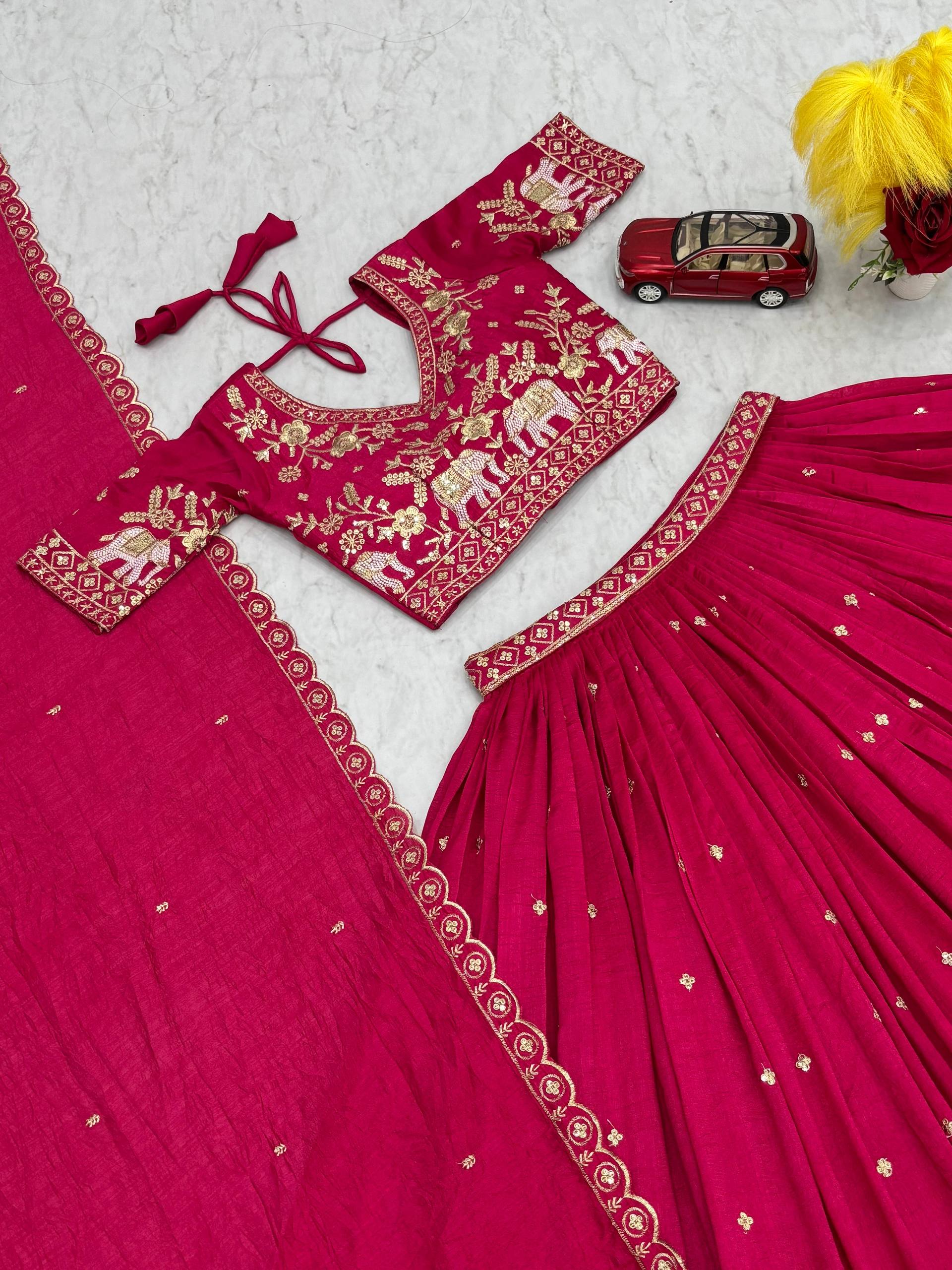 New Festival Vichitra Silk Lehenga Choli with Designer Embroidery Dupatta - Fully Stitched