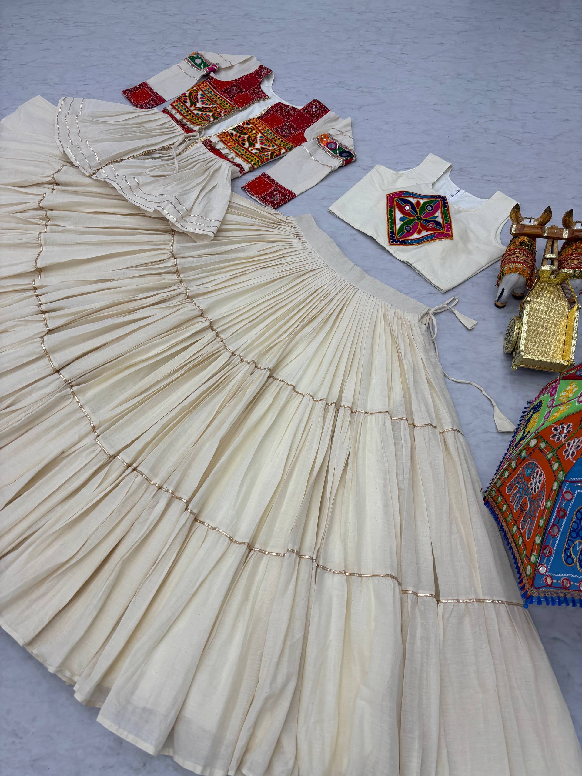 Navratri Special Pure Cotton Gamathi Work Lehenga Choli with Koti - Fully Stitched