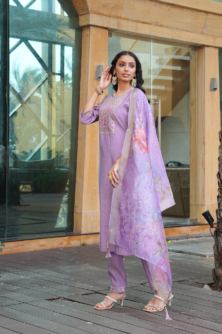 Designer Embroidered Kurta Pant Set with Printed Dupatta Perfect For Wedding Function