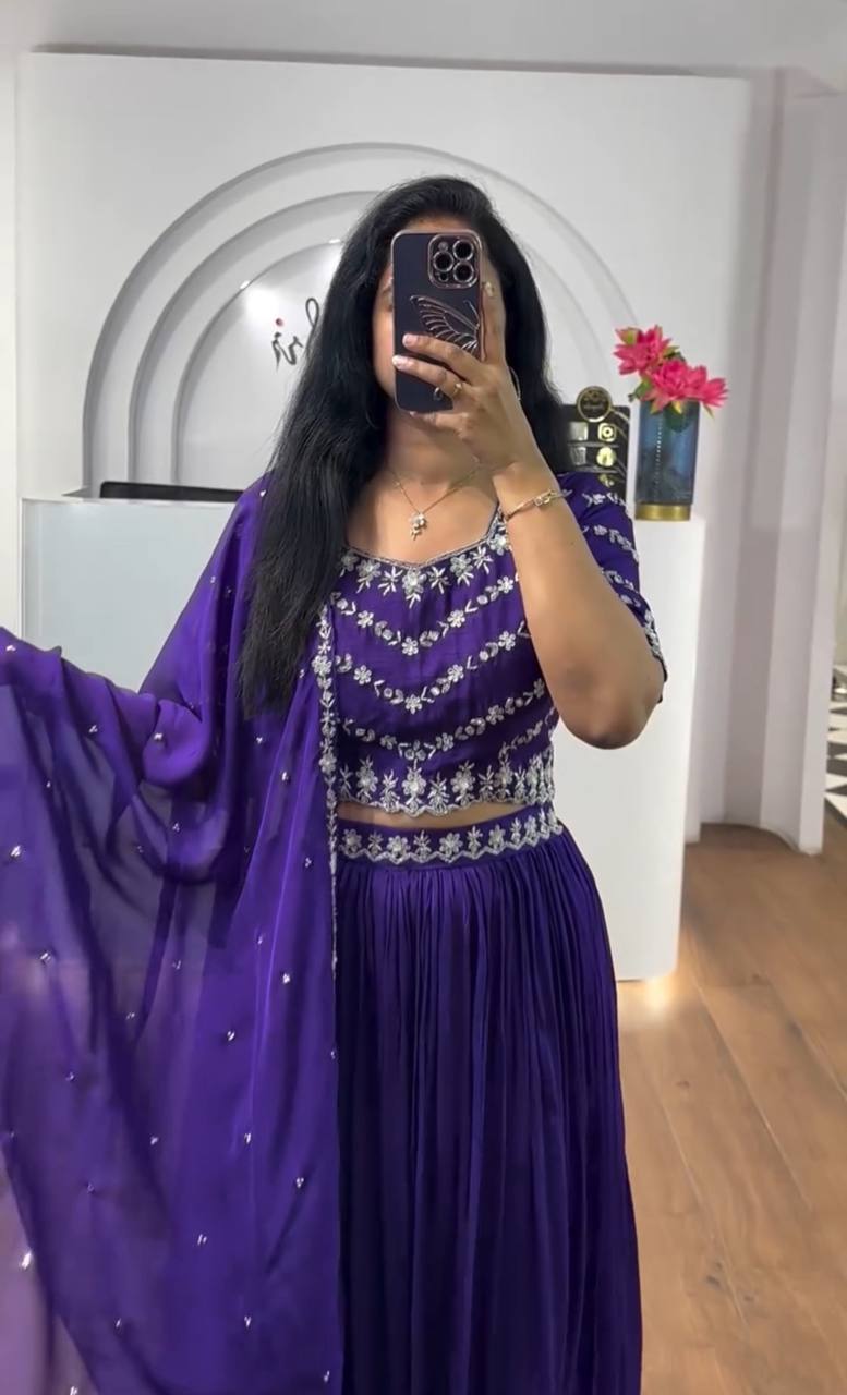 Launching New Festival Chinon Lehenga Choli with Sequence Work and Embroidered Dupatta - Fully Stitched