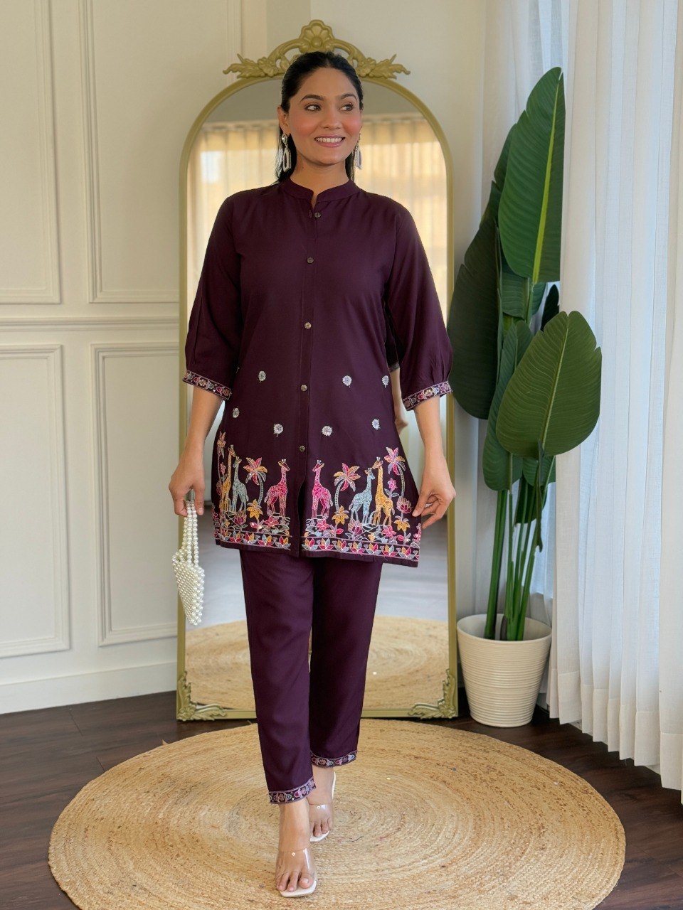 Modern Viscose Rayon Co-Ord Set for Women with Embroidery Work - Fully Stitched