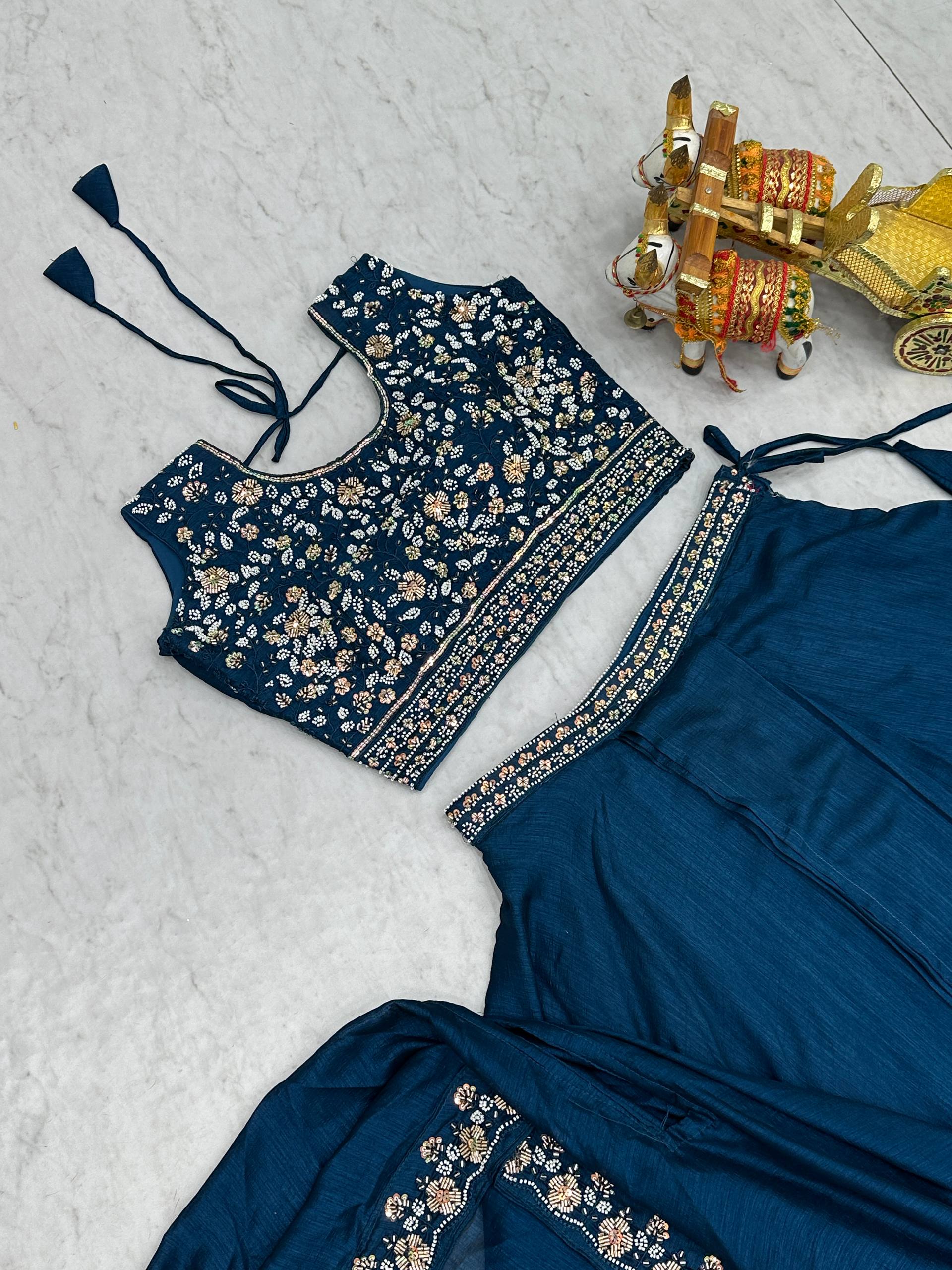 Wedding Special Pure Vichitra Silk Lehenga Choli with Shrug Style Dupatta - Fully Stitched