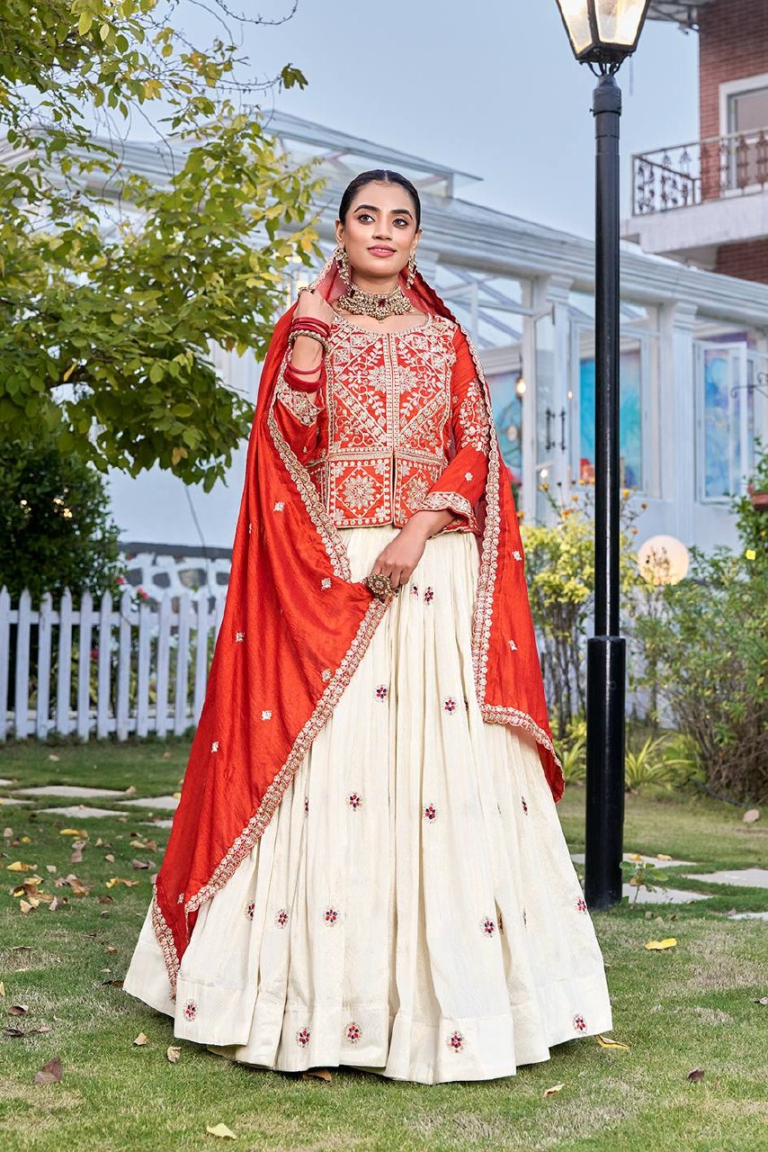 Festival Collection Vichitra and Tissue Silk Lehenga Choli with Heavy Embroidery Work - Fully Stitched