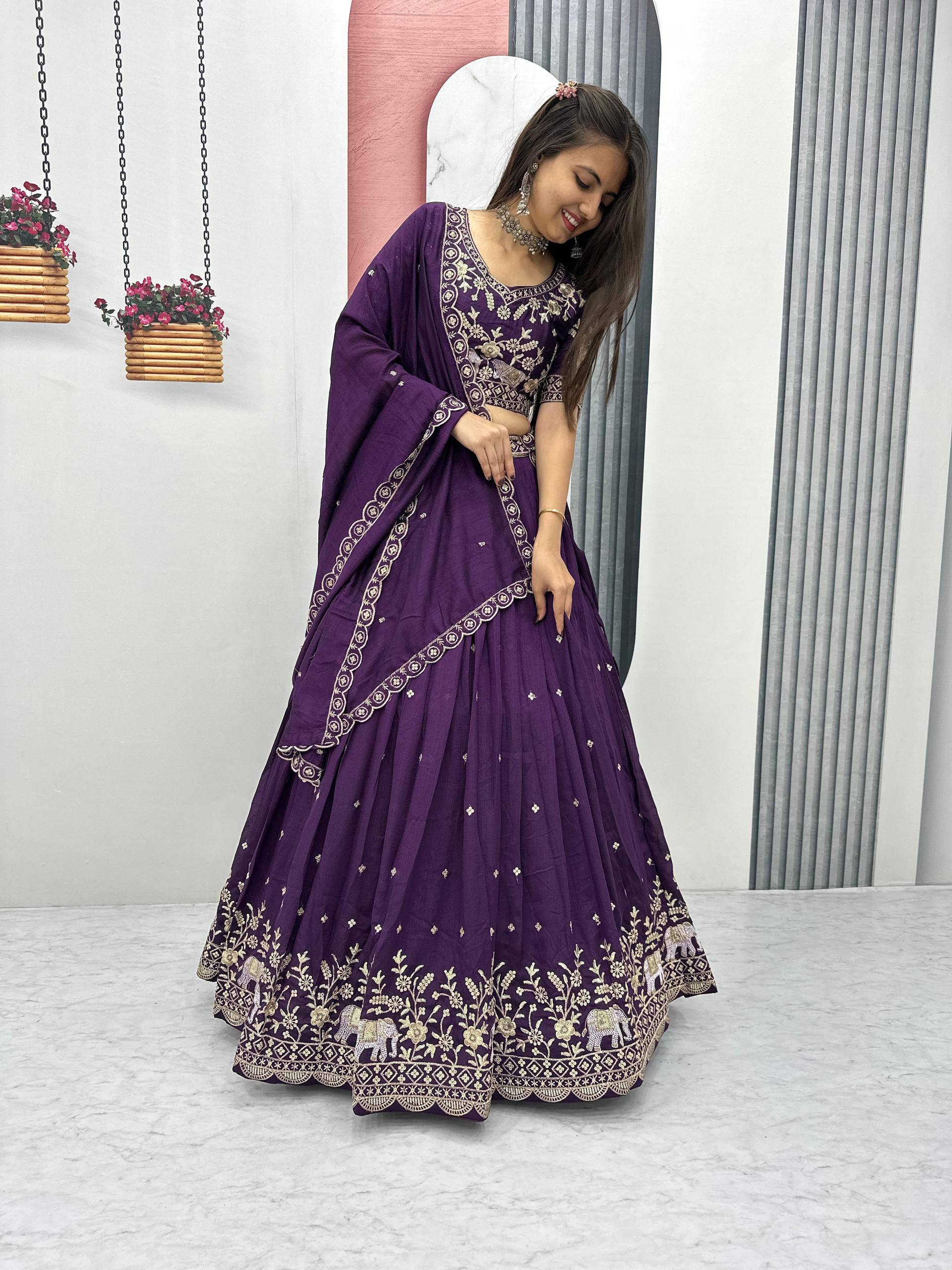 New Festival Vichitra Silk Lehenga Choli with Designer Embroidery Dupatta - Fully Stitched