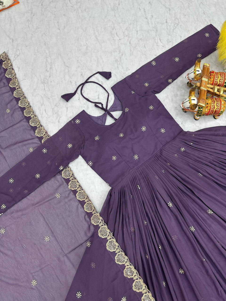 Festival Collection Fox Georgette Long Gown with Heavy Sequence Embroidery Work - Fully Stitched