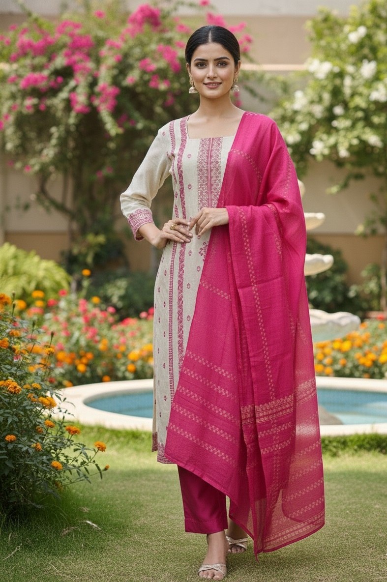 Designer Embroidered Kurta Pant Set with Printed Dupatta Perfect For Wedding Function