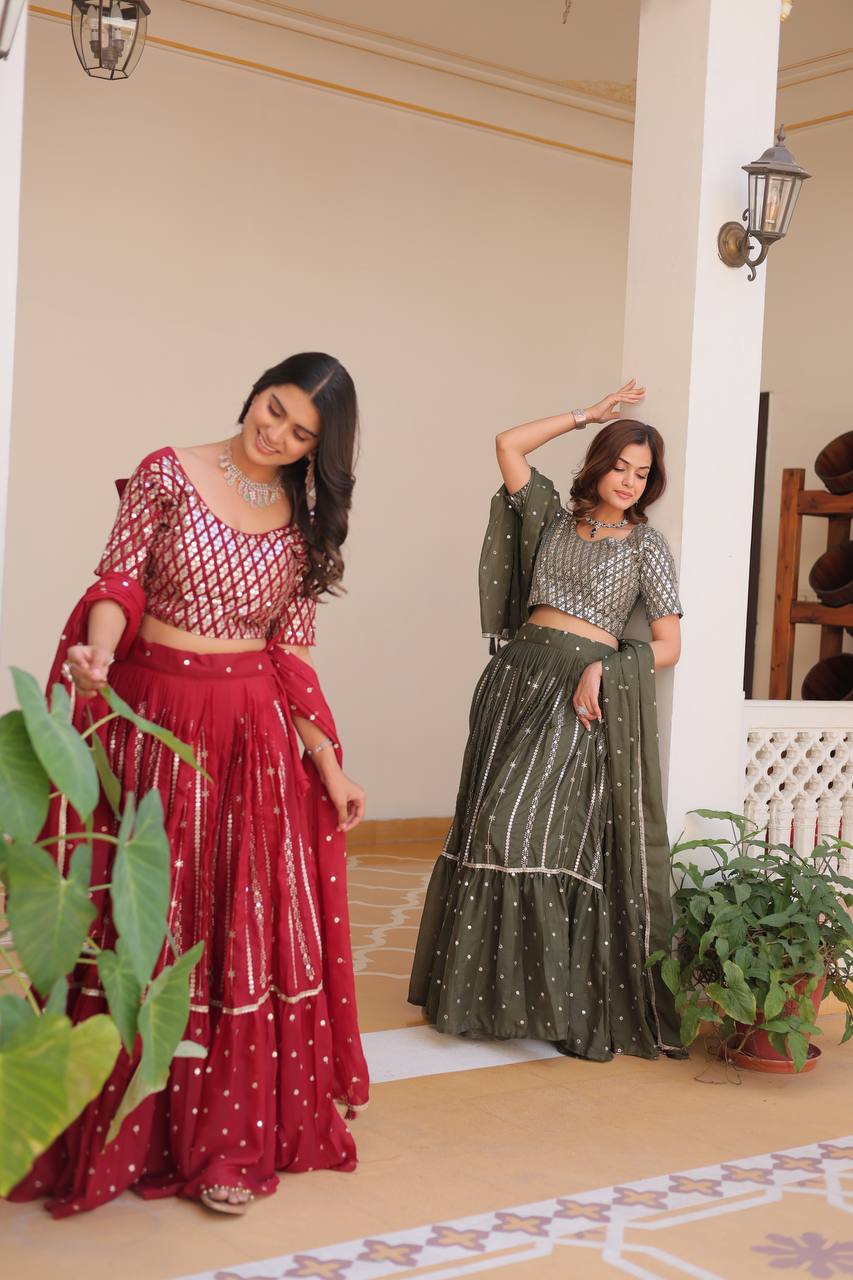 Wedding Collection Star Georgette Lehenga Choli with 7MM Sequence Embroidery Work  - Fully Stitched