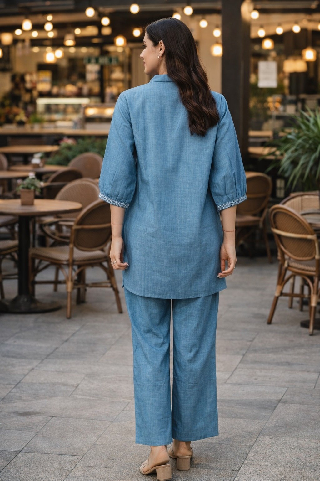 Women's Pure Cotton Embroidered Co-Ord Set with Collar Neck Top and Pant - Fully Stitched