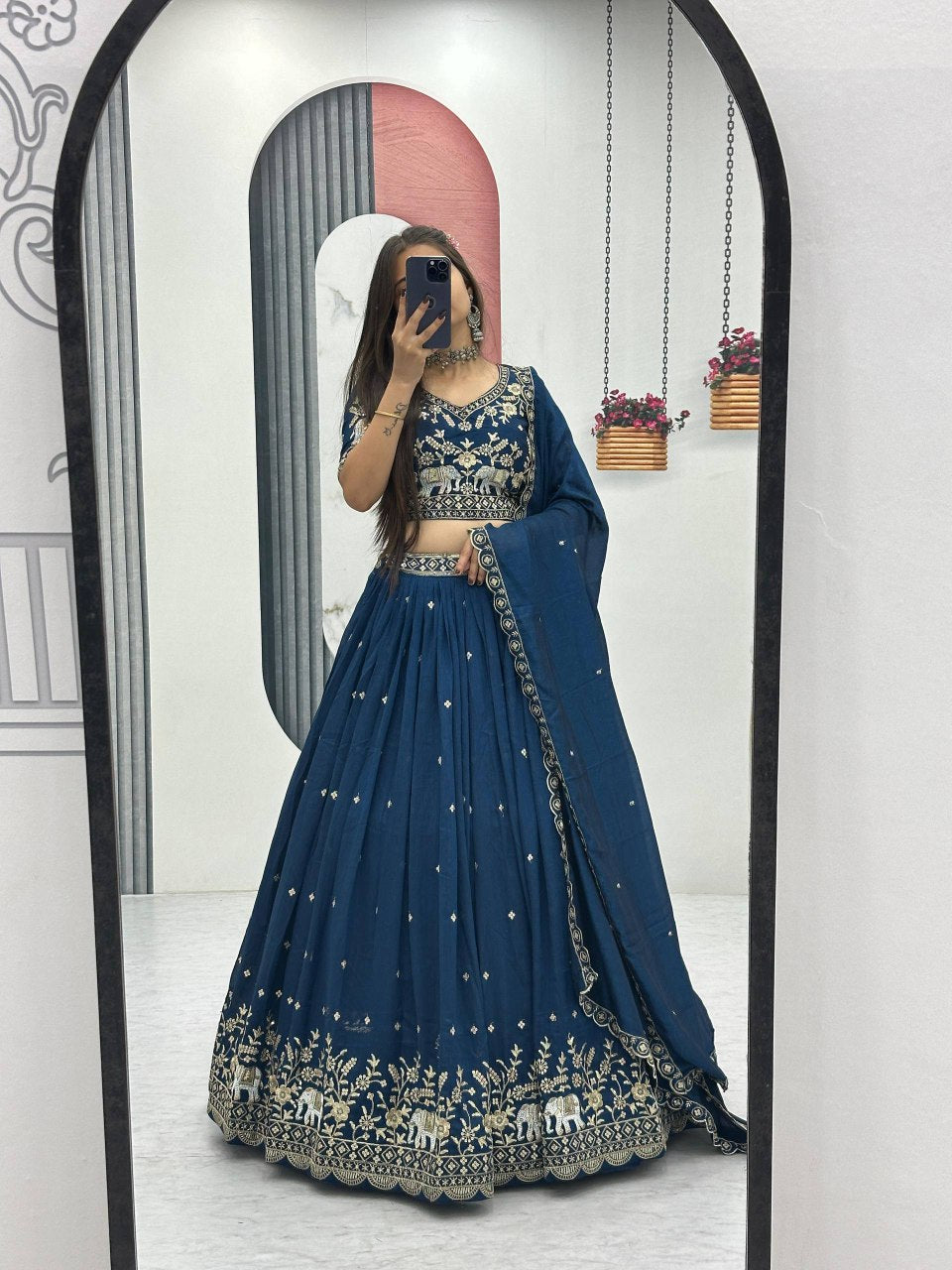 New Festival Vichitra Silk Lehenga Choli with Designer Embroidery Dupatta - Fully Stitched
