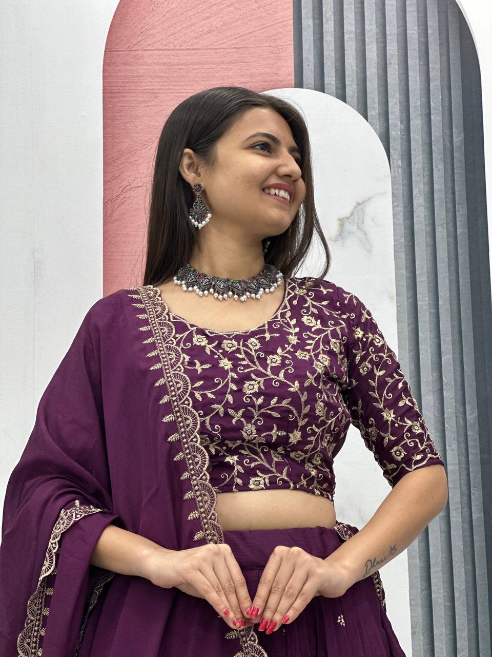 Launching New Festival Chinon Lehenga Choli with Embroidered Dupatta - Fully Stitched