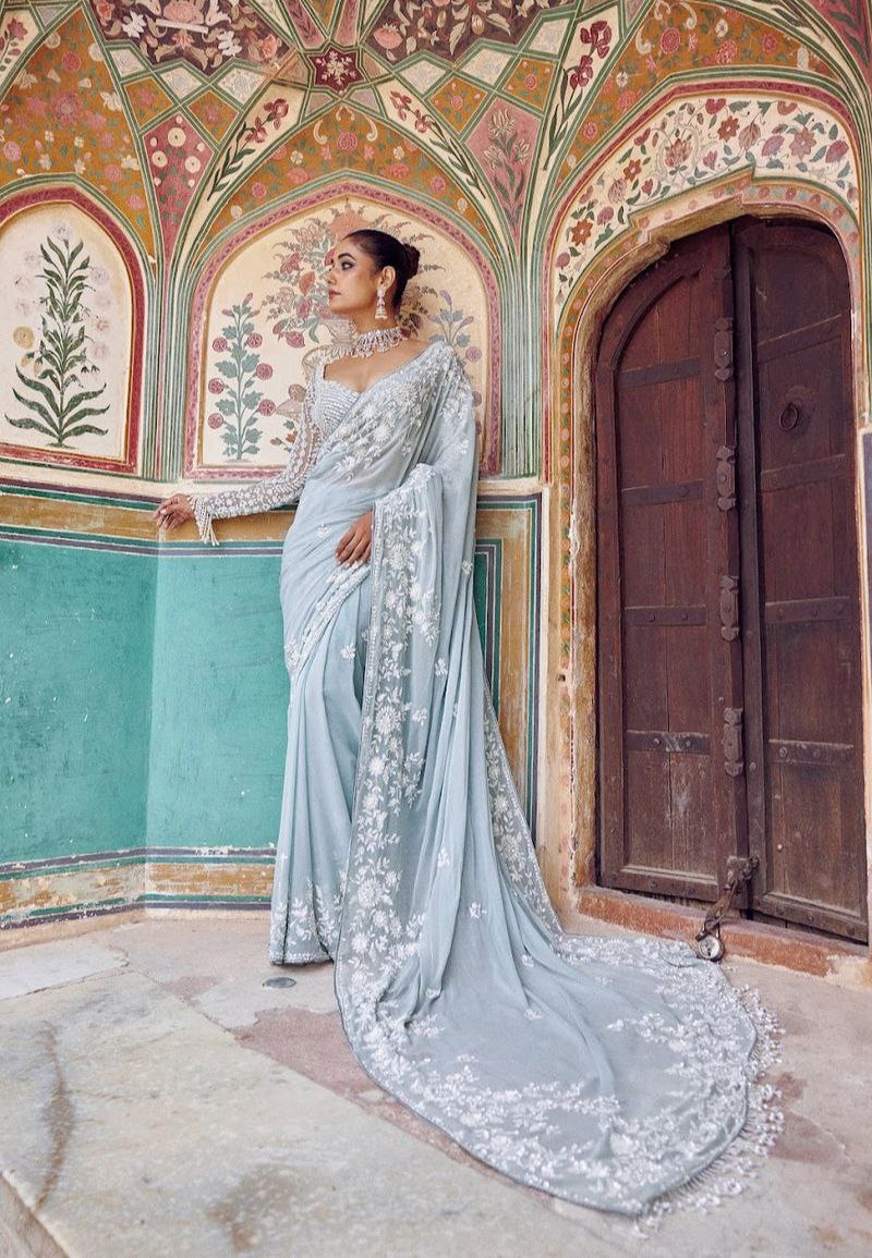 Trending Bollywood Blockbuster Faux Georgette Sequins Embroidered Designer Saree