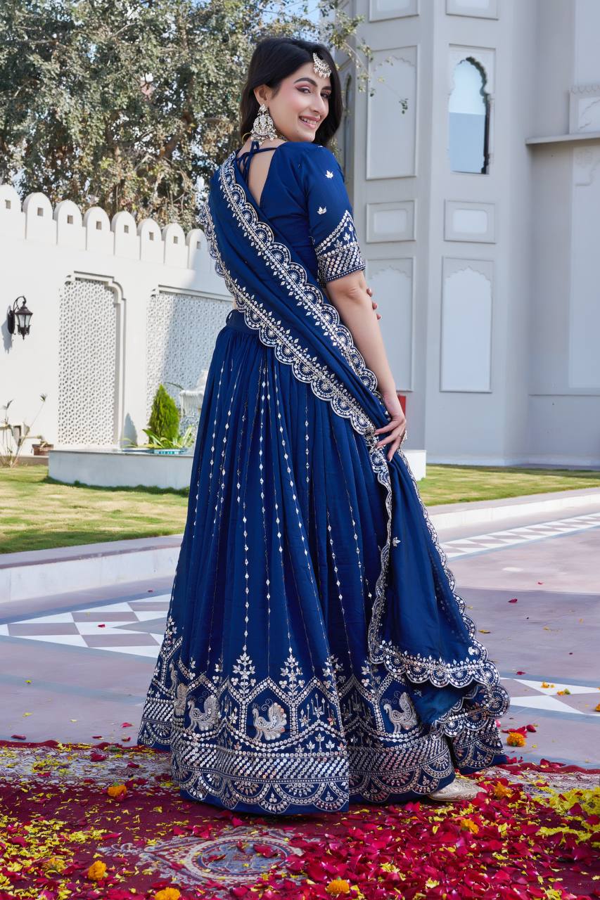 Festival Collection Vichitra Lehenga Choli with Heavy Embroidery Sequence Work - Fully Stitched